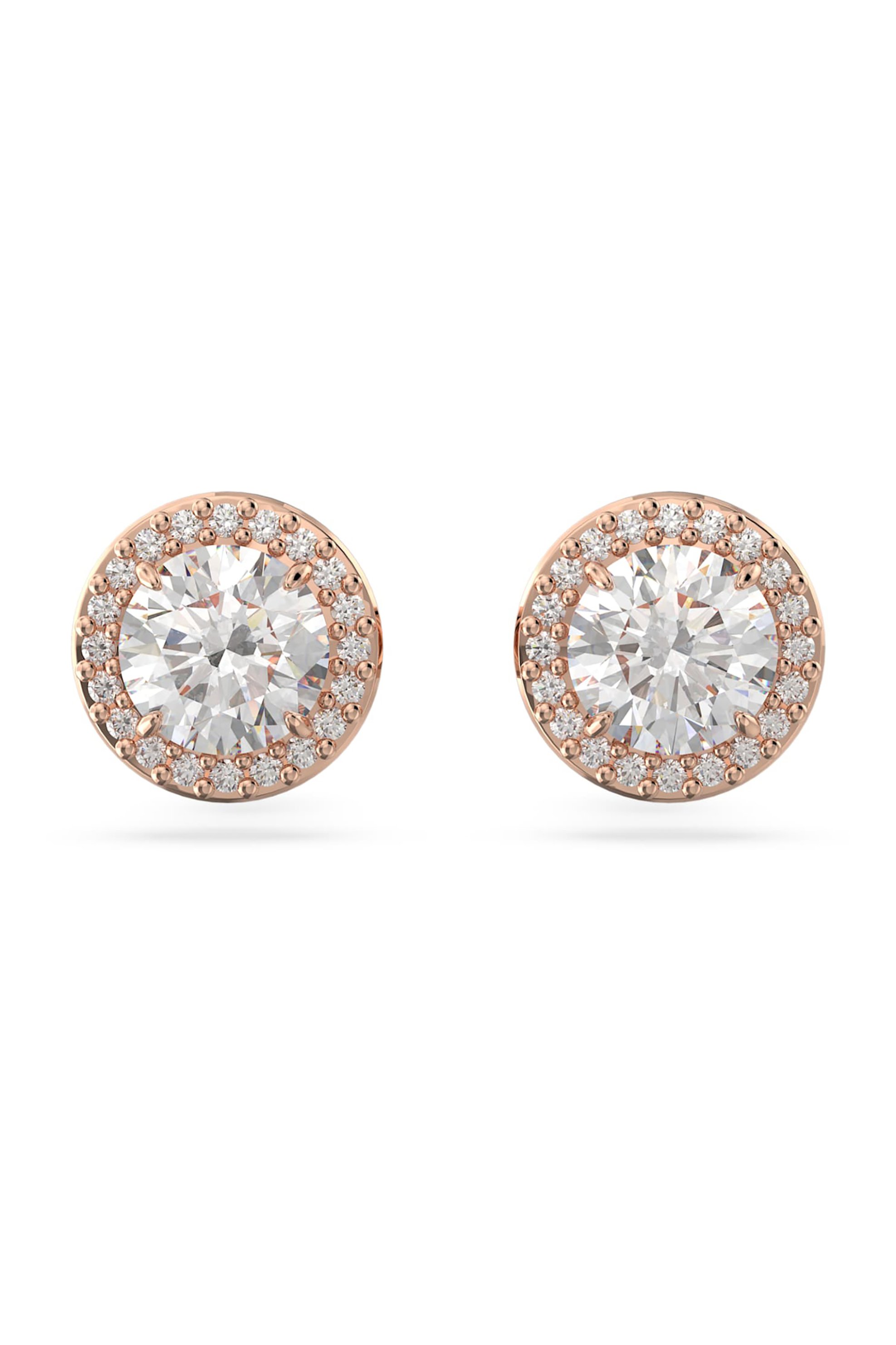 Swarovski unisex σκουλαρίκια με καρφάκι στρογγυλή κοπή, pavé, λευκά, επιμετάλλωση σε ροζ χρυσαφί τόνο "Constella" - 5636275