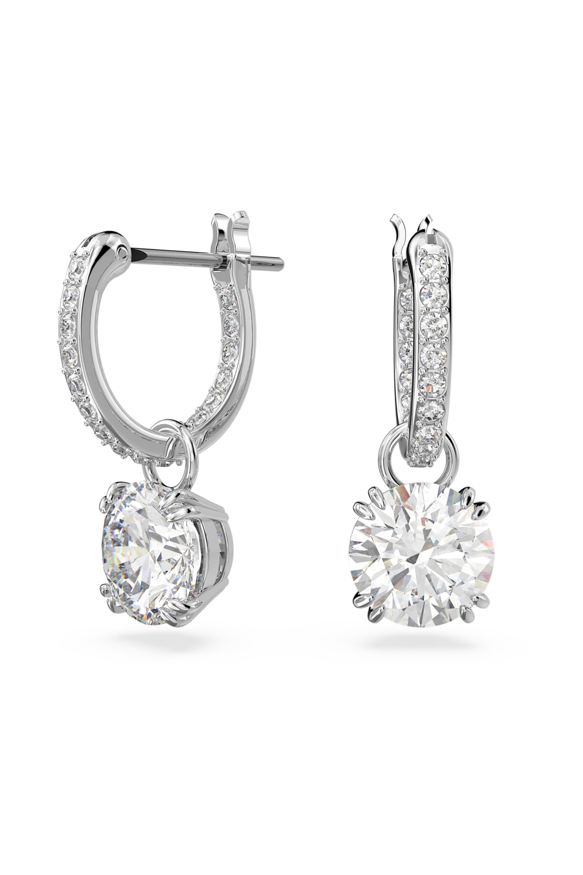 SWAROVSKI Swarovski γυναικεία σκουλαρίκια σταγόνα στρογγυλή κοπή, λευκά, επιμετάλλωση ροδίου "Constella" - 5636717