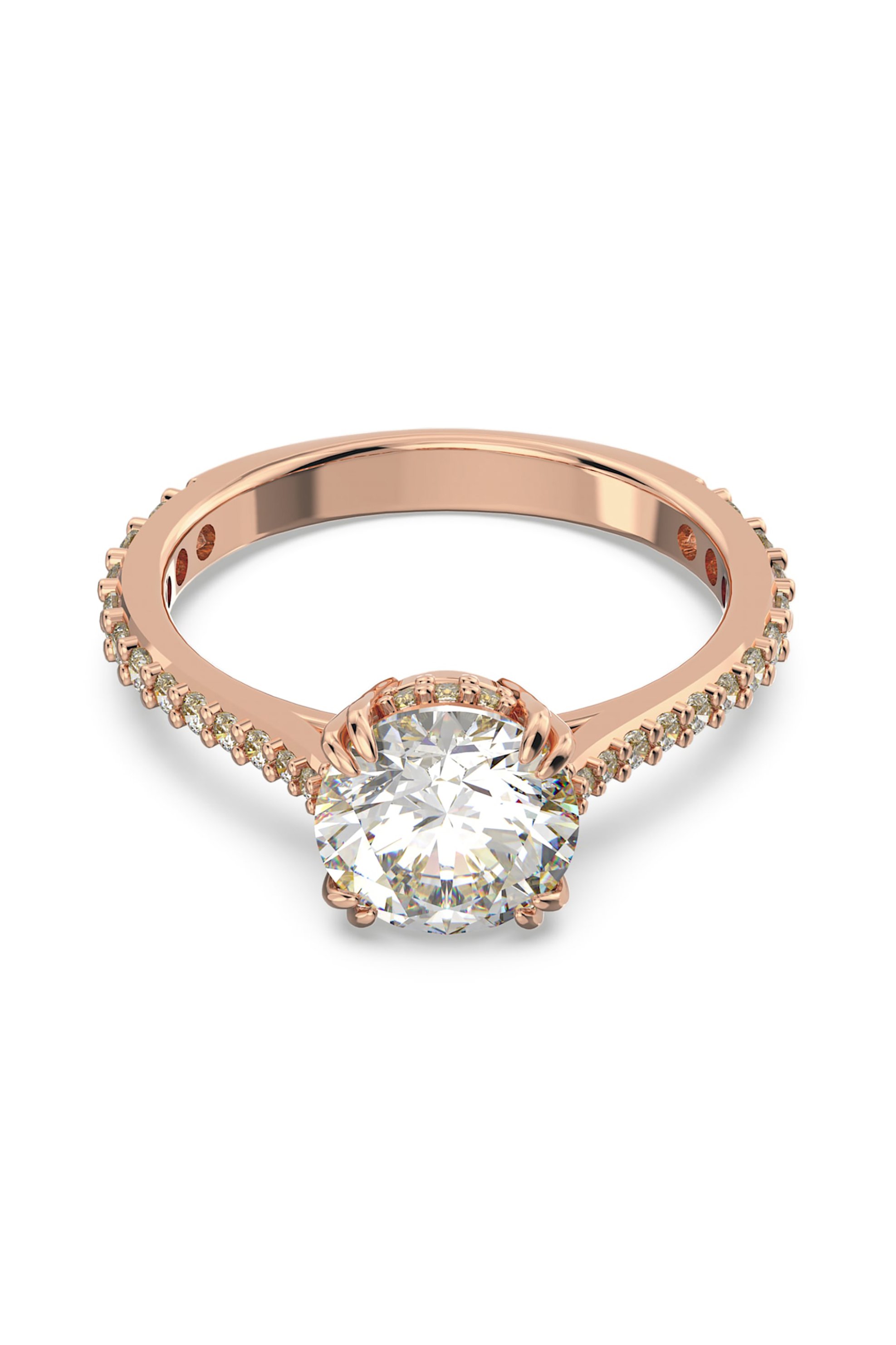 Swarovski γυναικείο δαχτυλίδι κοκτέιλ κοπή princess pavé, λευκό, επιμετάλλωση σε ροζ χρυσαφί τόνο "Constella" - 5638548