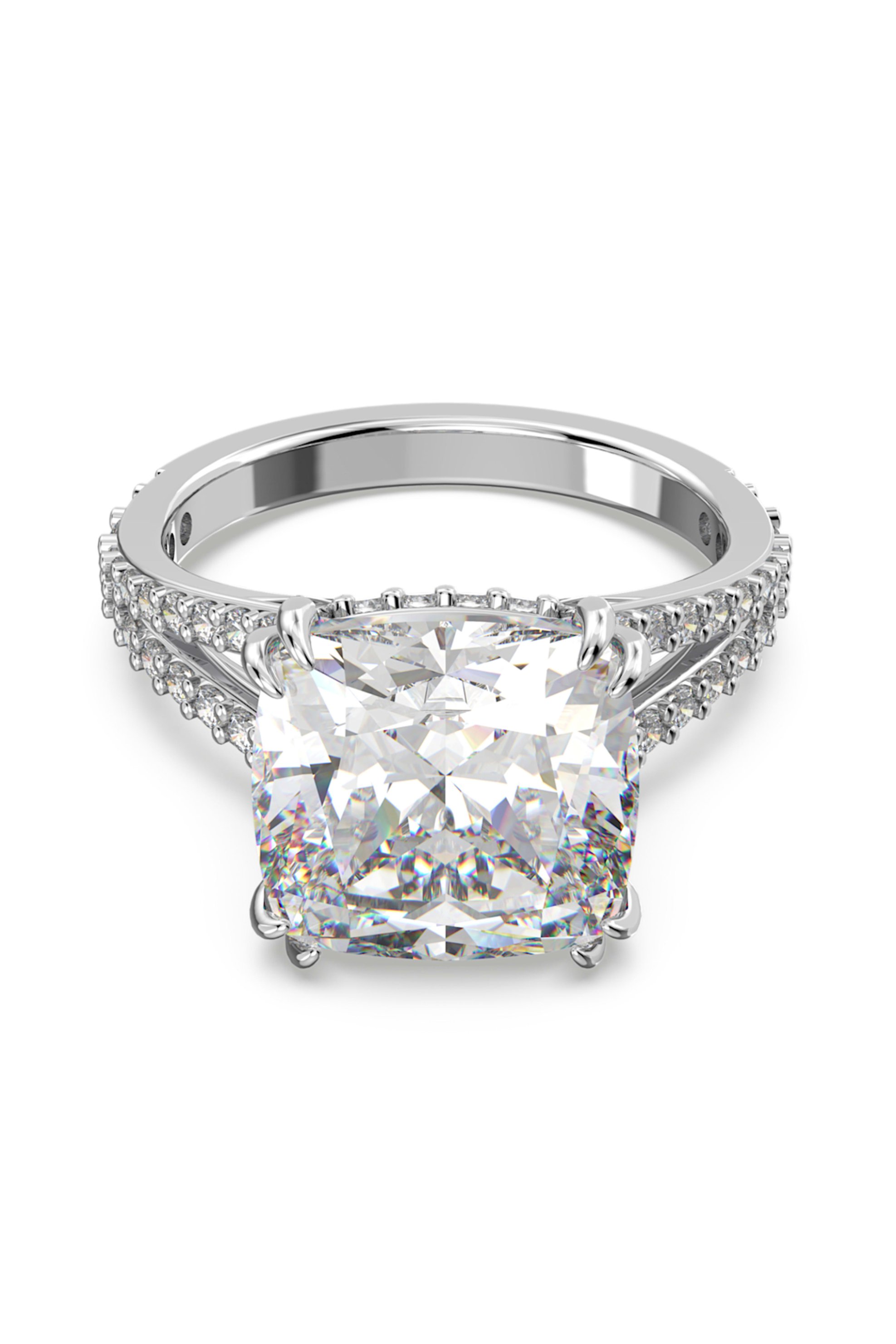 Swarovski γυναικείο δαχτυλίδι κοκτέιλ τετράγωνη κοπή, λευκό, επιμετάλλωση ροδίου "Constella" - 5638549