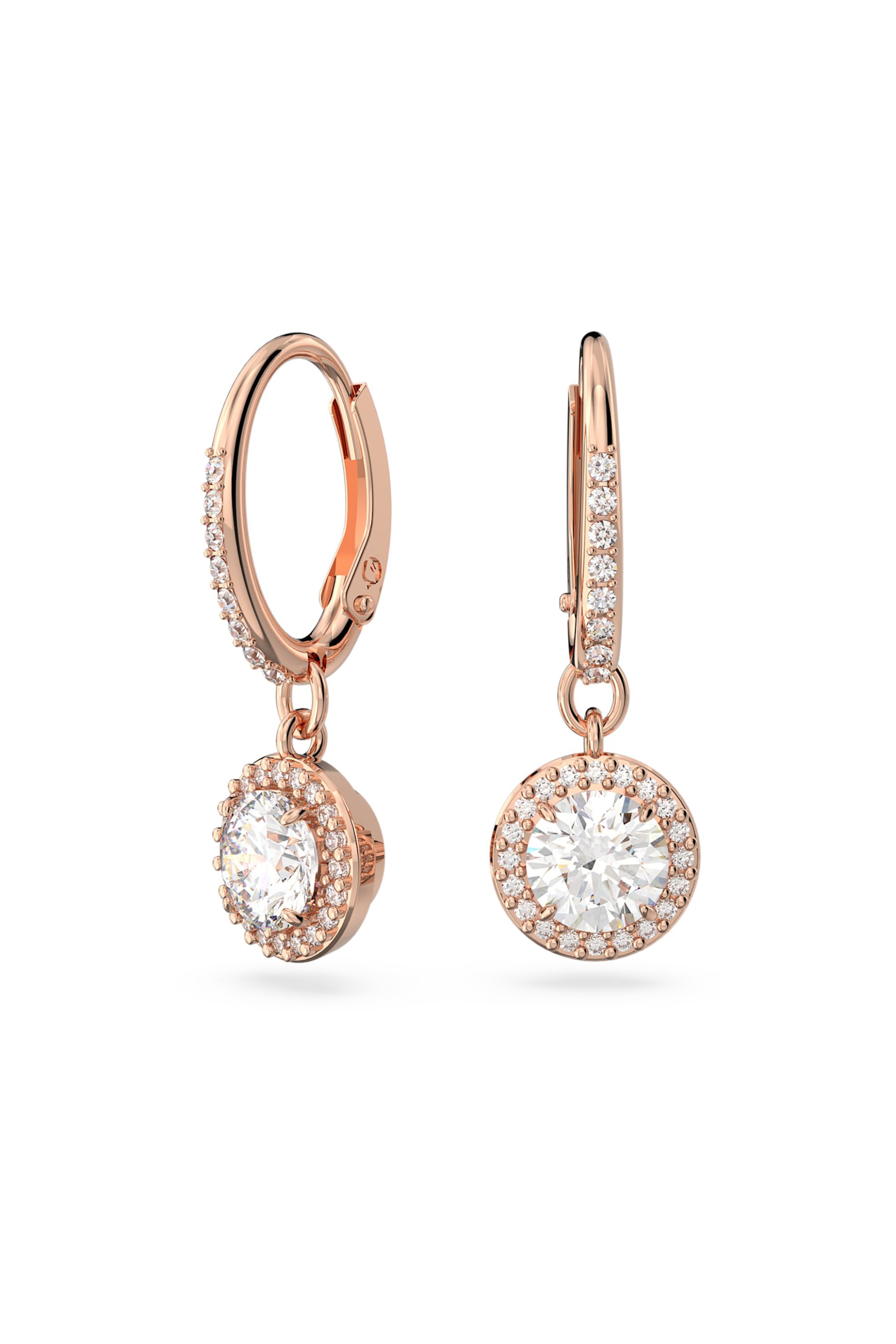 SWAROVSKI Swarovski γυναικεία σκουλαρίκια σταγόνα στρογγυλή κοπή, pavé, λευκά, επιμετάλλωση σε ροζ χρυσαφί τόνο "Constella" - 5638769