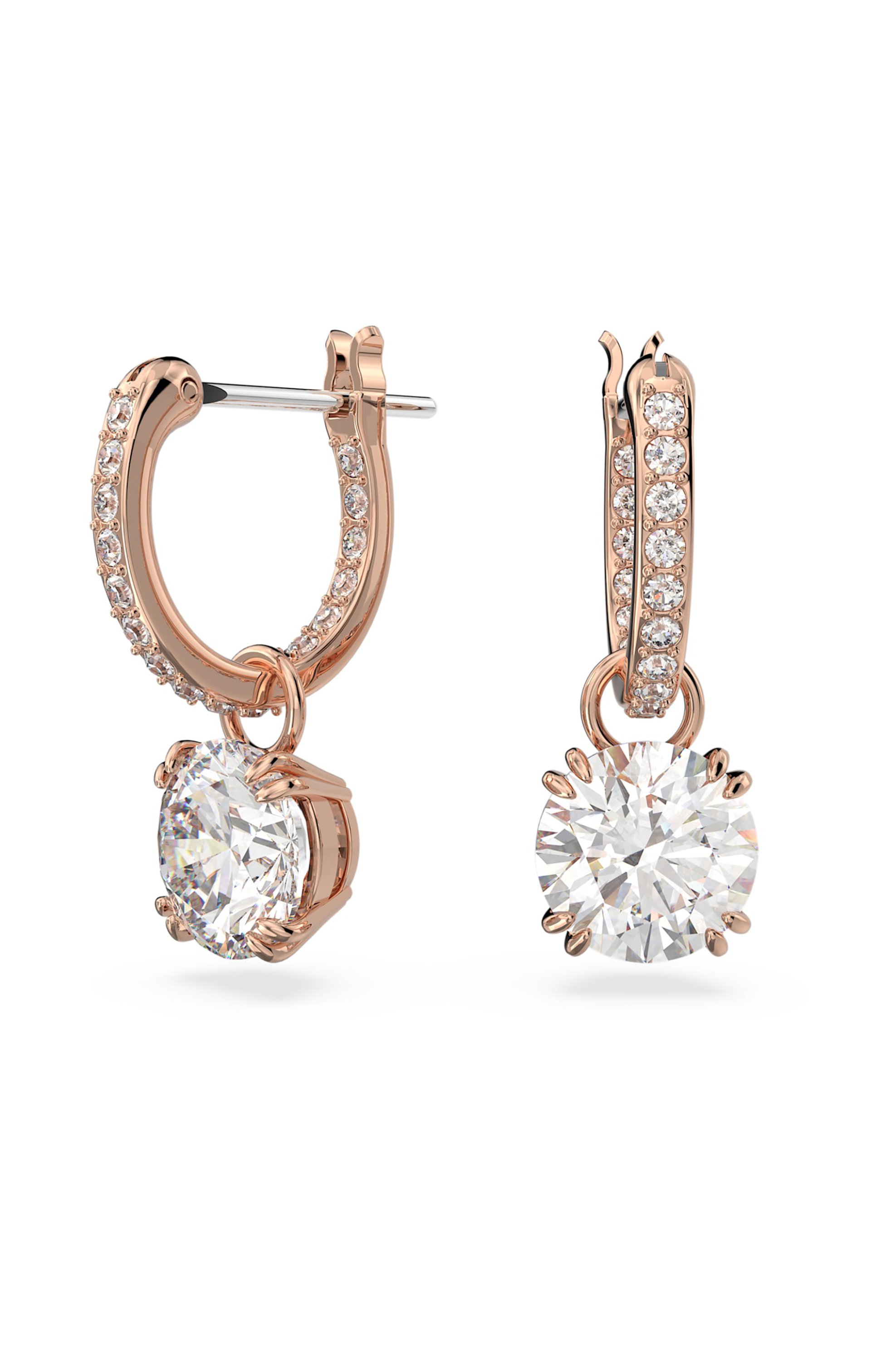 Swarovski γυναικεία σκουλαρίκια σταγόνα στρογγυλή κοπή, λευκά, επιμετάλλωση σε ροζ χρυσαφί τόνο "Constella" - 5639975