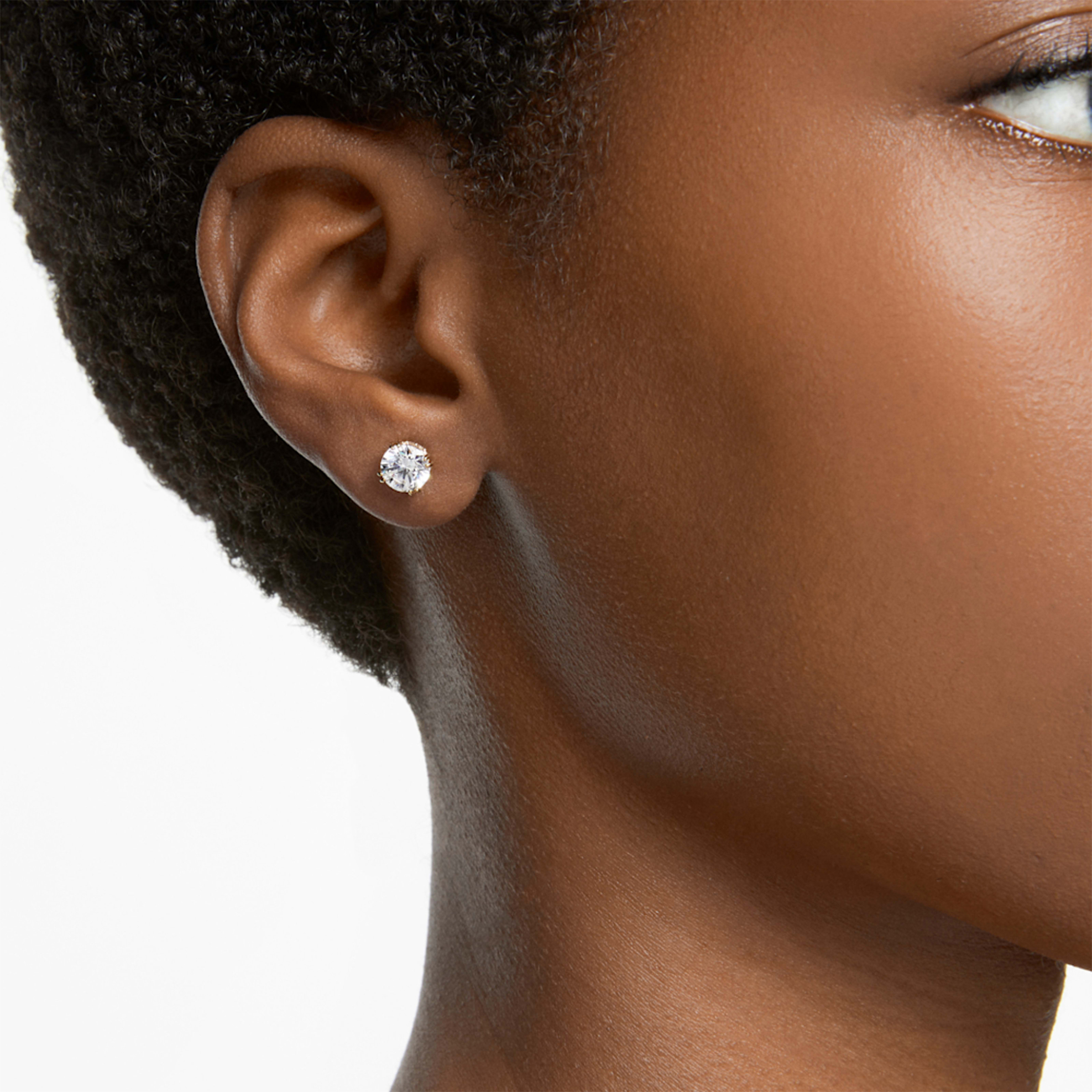 Swarovski unisex σκουλαρίκια με καρφάκι στρογγυλή κοπή, λευκά, επιμετάλλωση σε χρυσαφί τόνο "Constella" - 5642595 φωτογραφία