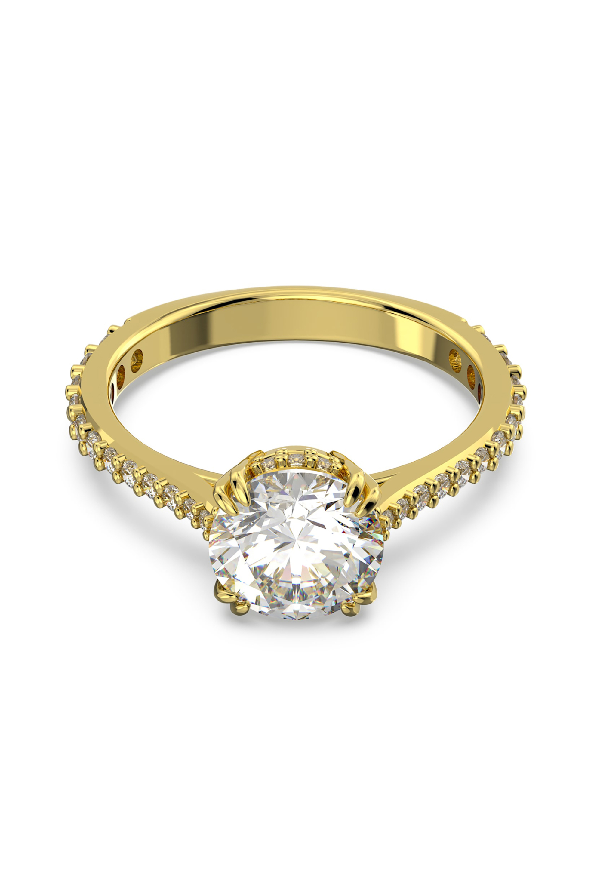 Swarovski γυναικείο δαχτυλίδι κοκτέιλ, κοπή princess pavé, λευκό, επιμετάλλωση σε χρυσαφί τόνο "Constella" - 5642617