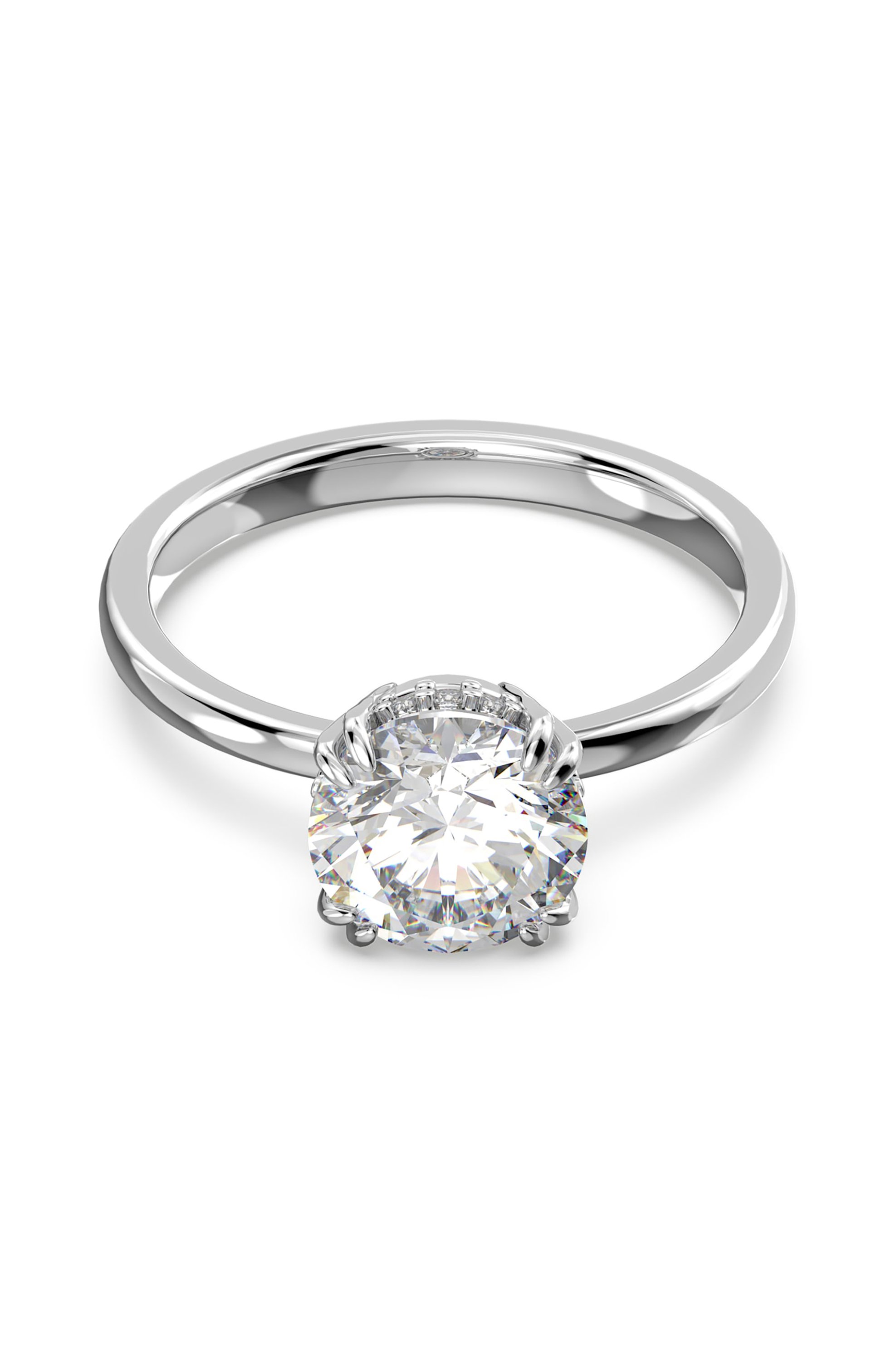 Swarovski γυναικείο δαχτυλίδι κοκτέιλ, κοπή princess, λευκό, επιμετάλλωση ροδίου "Constella" - 5642637