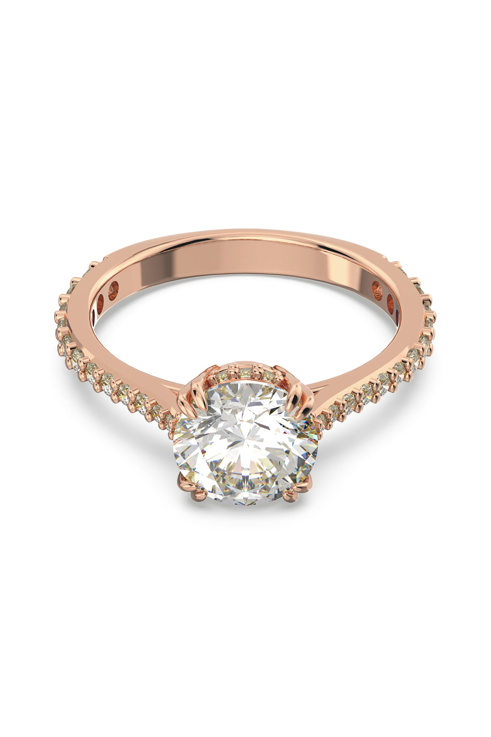 Swarovski γυναικείο δαχτυλίδι κοκτέιλ, κοπή princess pavé, λευκό, επιμετάλλωση σε ροζ χρυσαφί τόνο "Constella" - 5642643