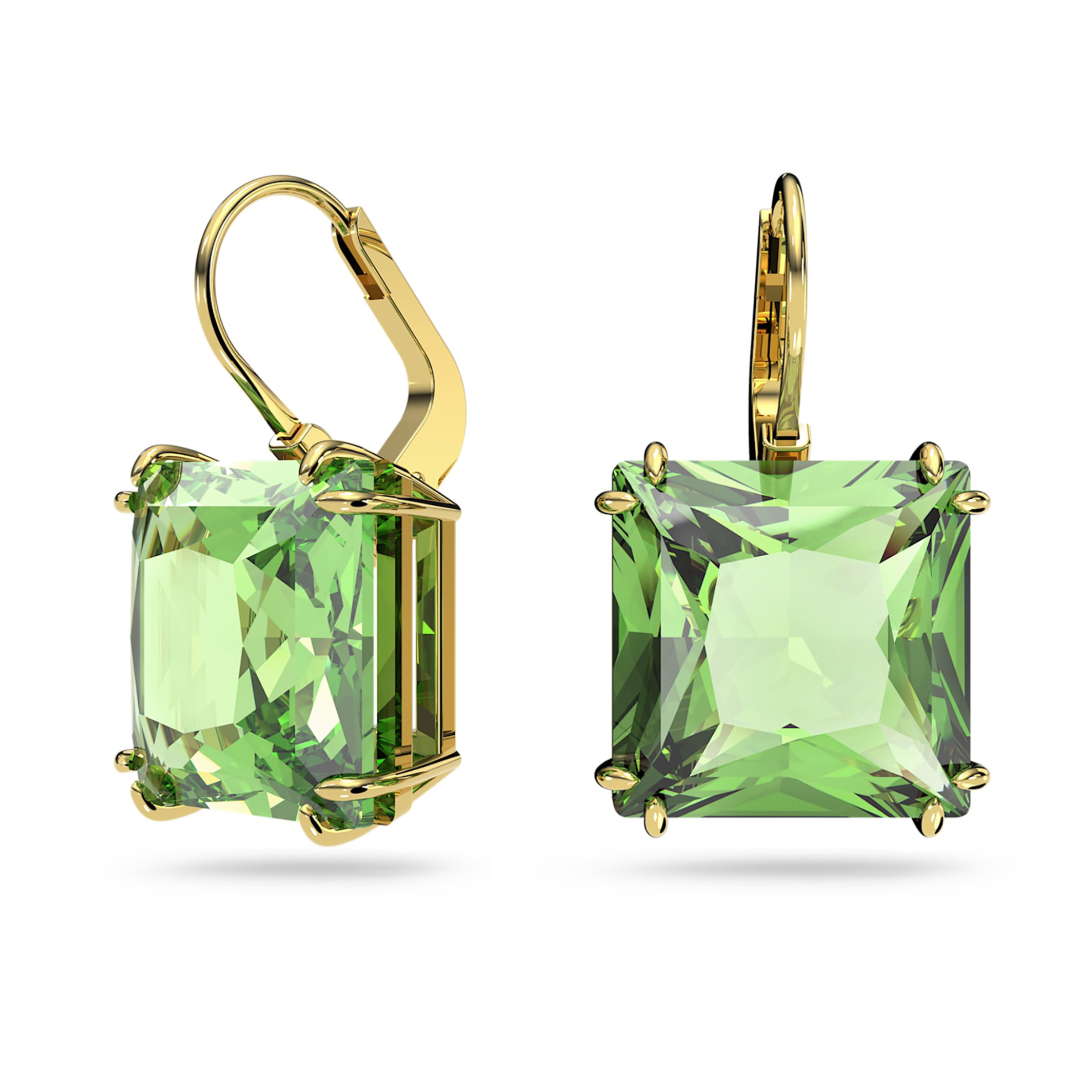 Swarovski Γυναικεία Σκουλαρίκια-Σταγόνα Τετράγωνη Κοπή Πράσινα Επιμετάλλωση σε Χρυσαφί Τόνο Millenia - 5636564