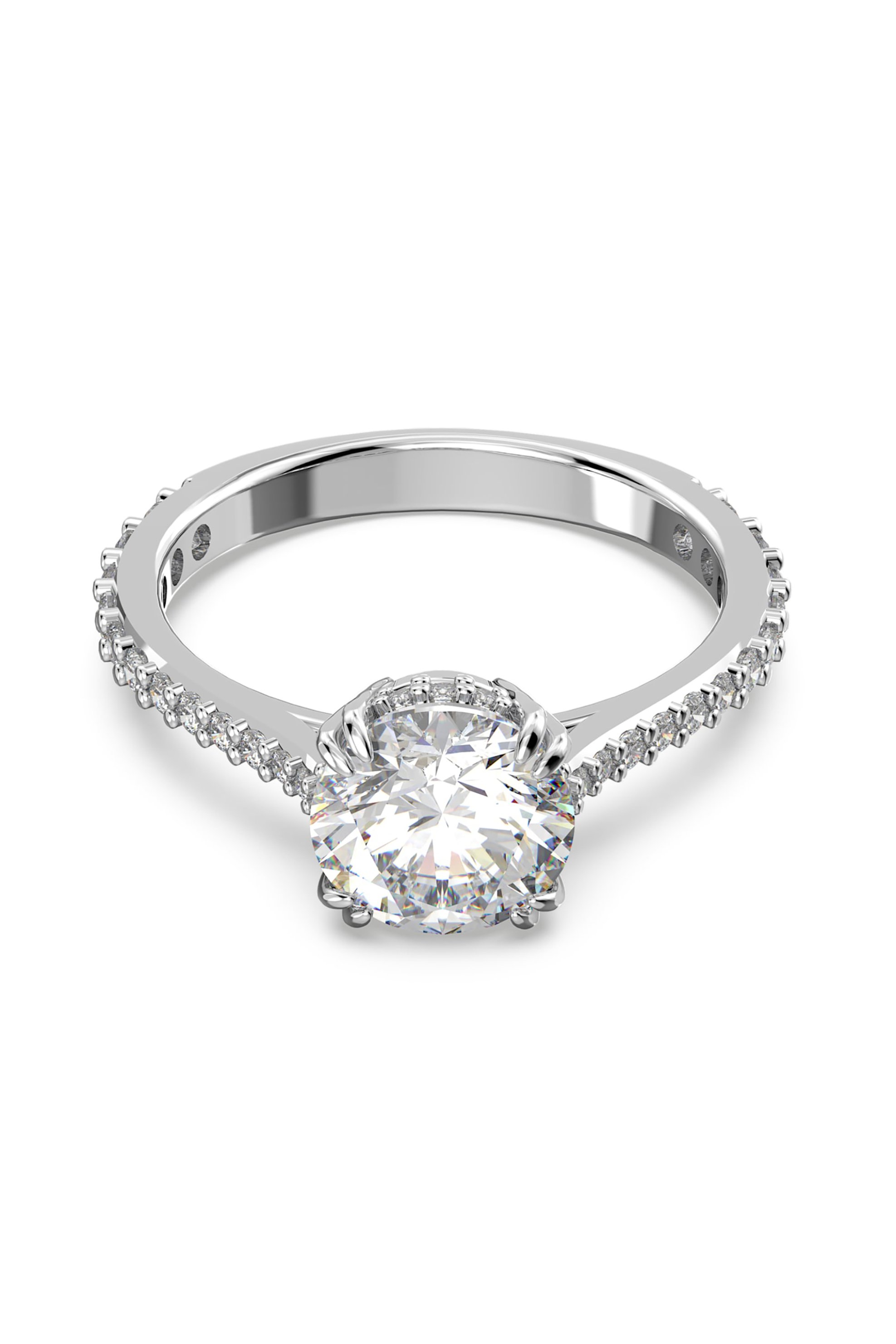 Swarovski γυναικείο δαχτυλίδι κοκτέιλ, κοπή princess pavé, λευκό, επιμετάλλωση ροδίου "Constella" - 5645253