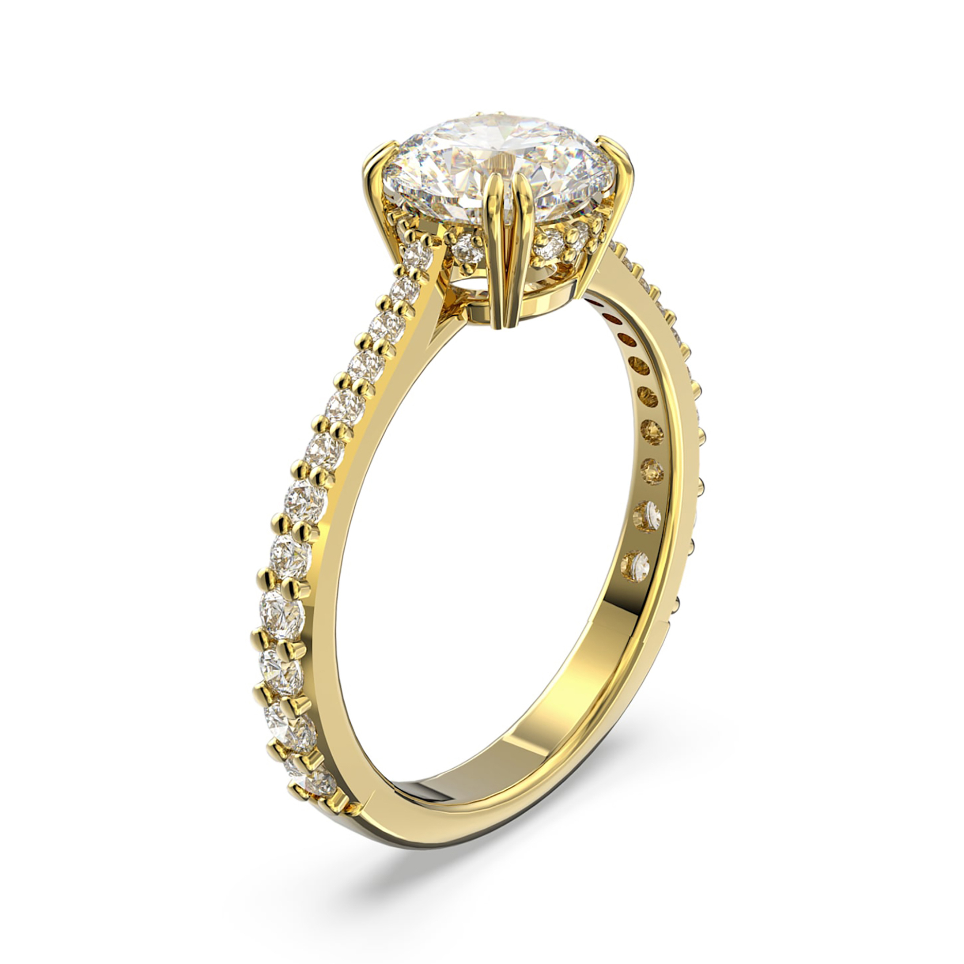 Swarovski γυναικείο δαχτυλίδι κοκτέιλ, κοπή princess pavé, λευκό, επιμετάλλωση σε χρυσαφί τόνο "Constella" (55) - 5638530 φωτογραφία