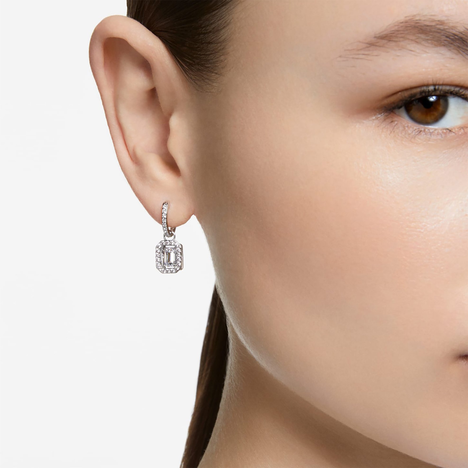 Swarovski γυναικεία σκουλαρίκια-σταγόνα με οκταγωνική κοπή, λευκά, επιμετάλλωση ροδίου 