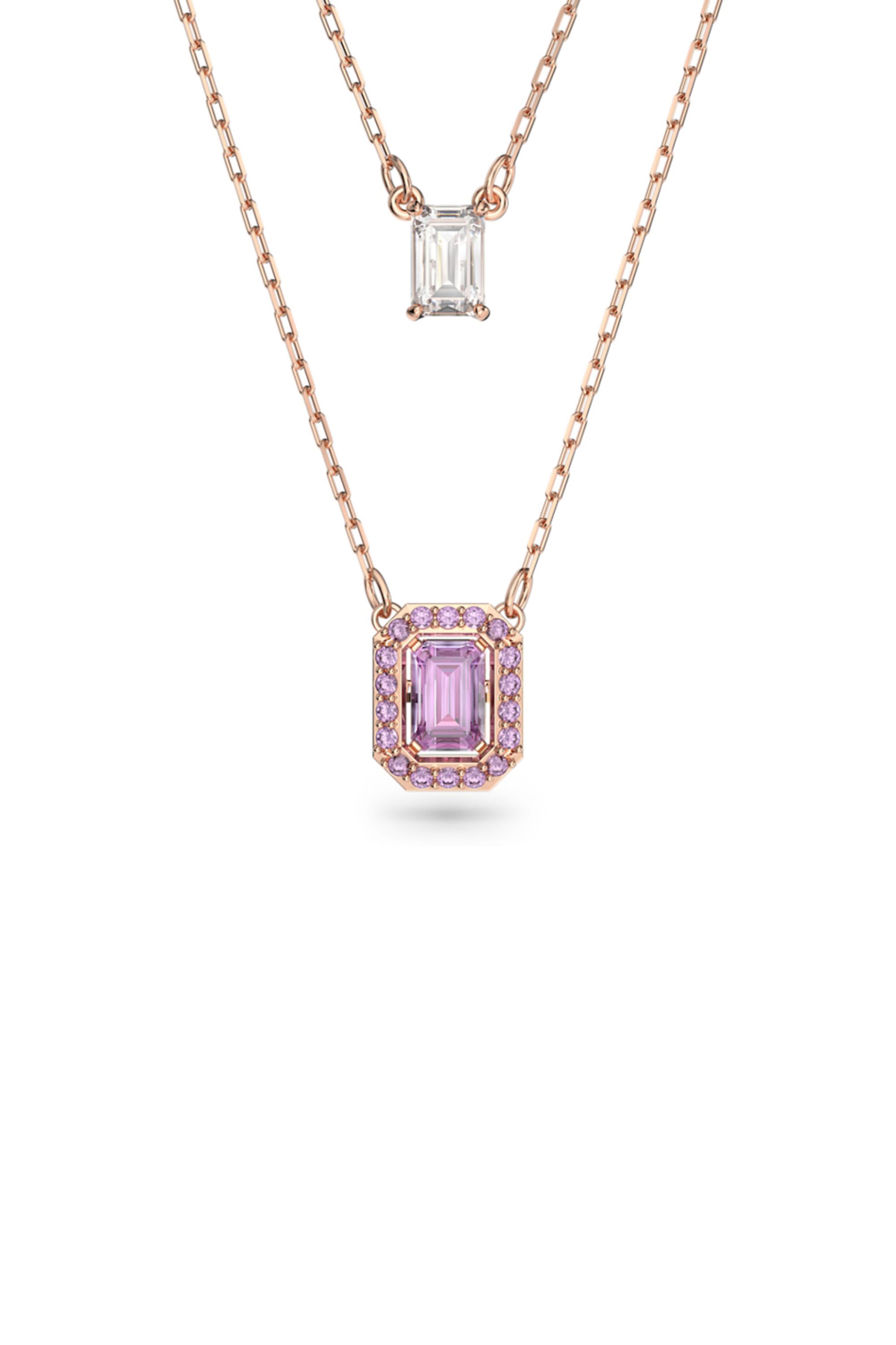  Swarovski διπλό κολιέ οκταγωνική κοπή, επιμετάλλωση σε ροζ χρυσαφί τόνο 