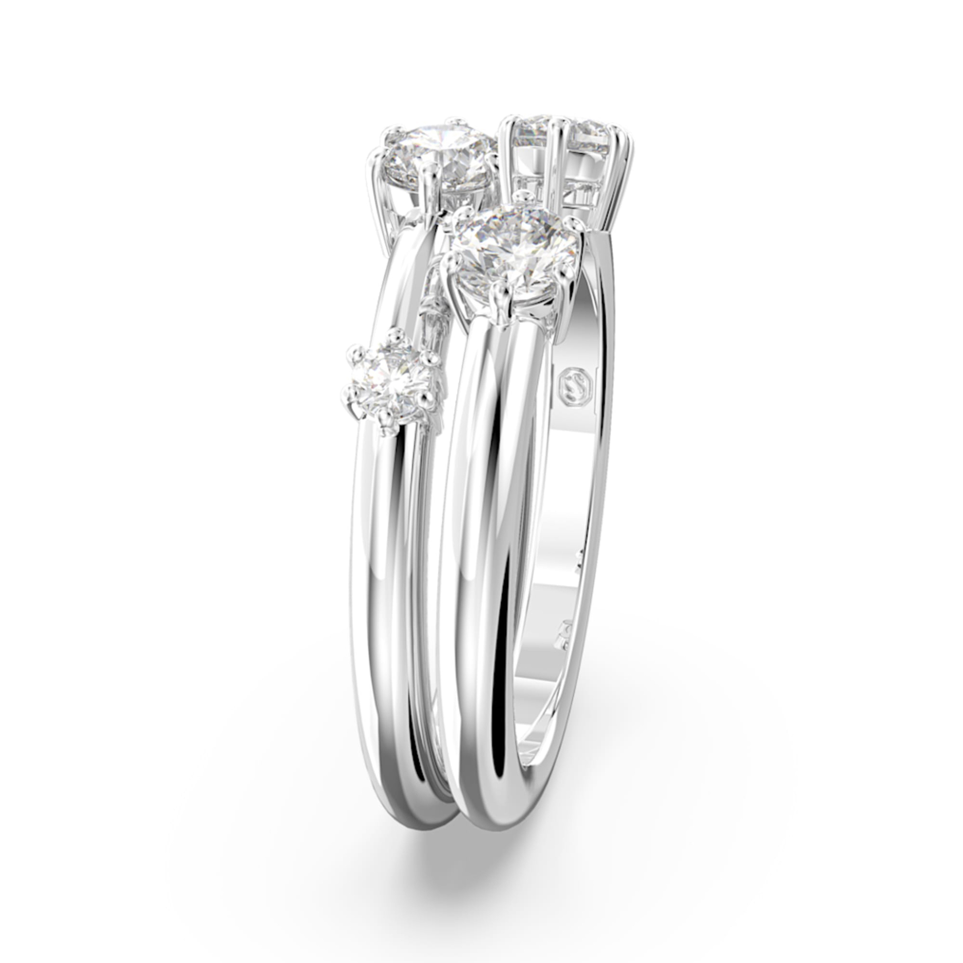 Swarovski Δαχτυλίδι Σετ Στρογγυλή Κοπή Λευκό Επιμετάλλωση Ροδίου Constella (2 Τεμάχια) (58) - 5640962
