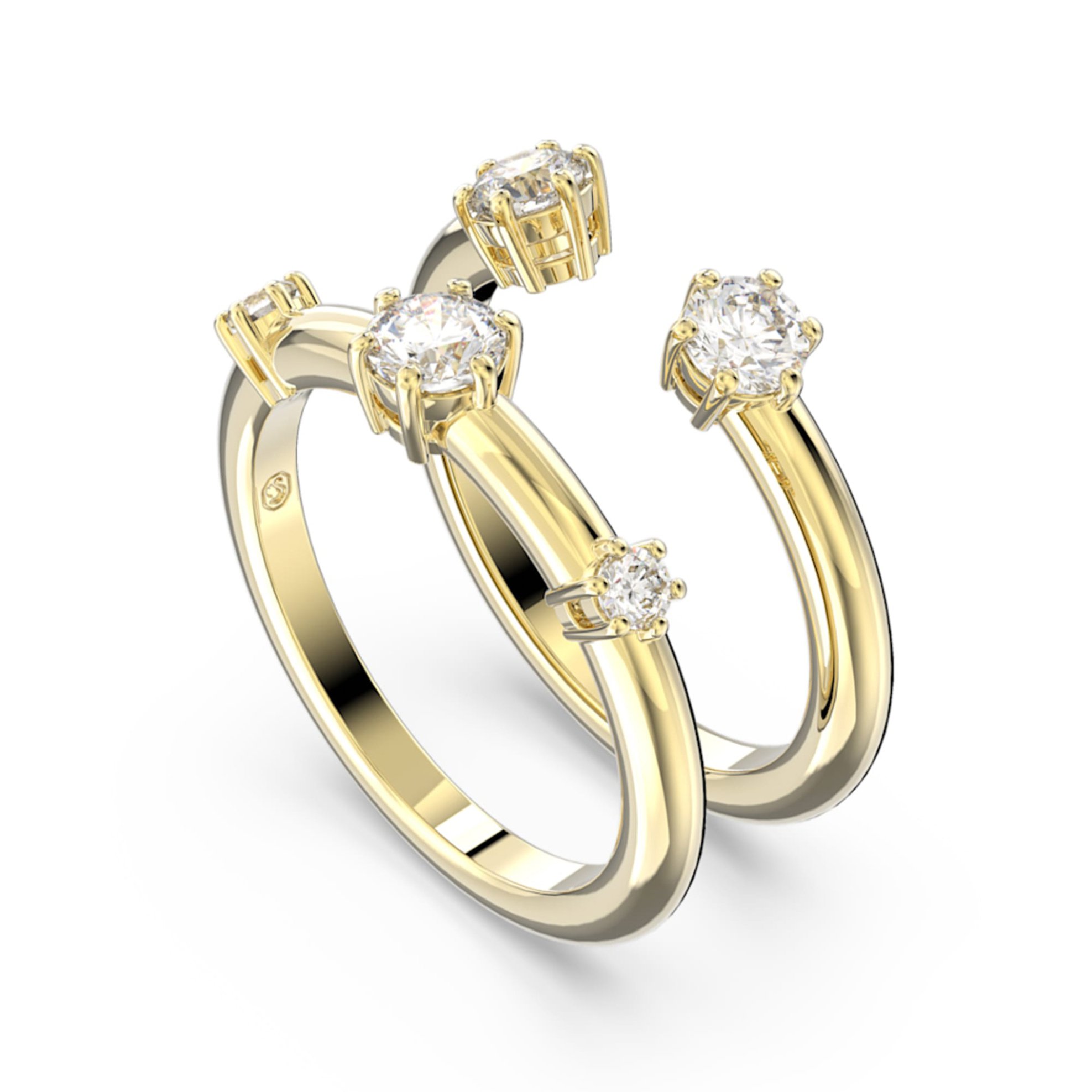 Swarovski δαχτυλίδι σετ, στρογγυλή κοπή, λευκό, επιμετάλλωση σε χρυσαφί τόνο "Constella" (2 τεμάχια) (58) - 5640964 φωτογραφία