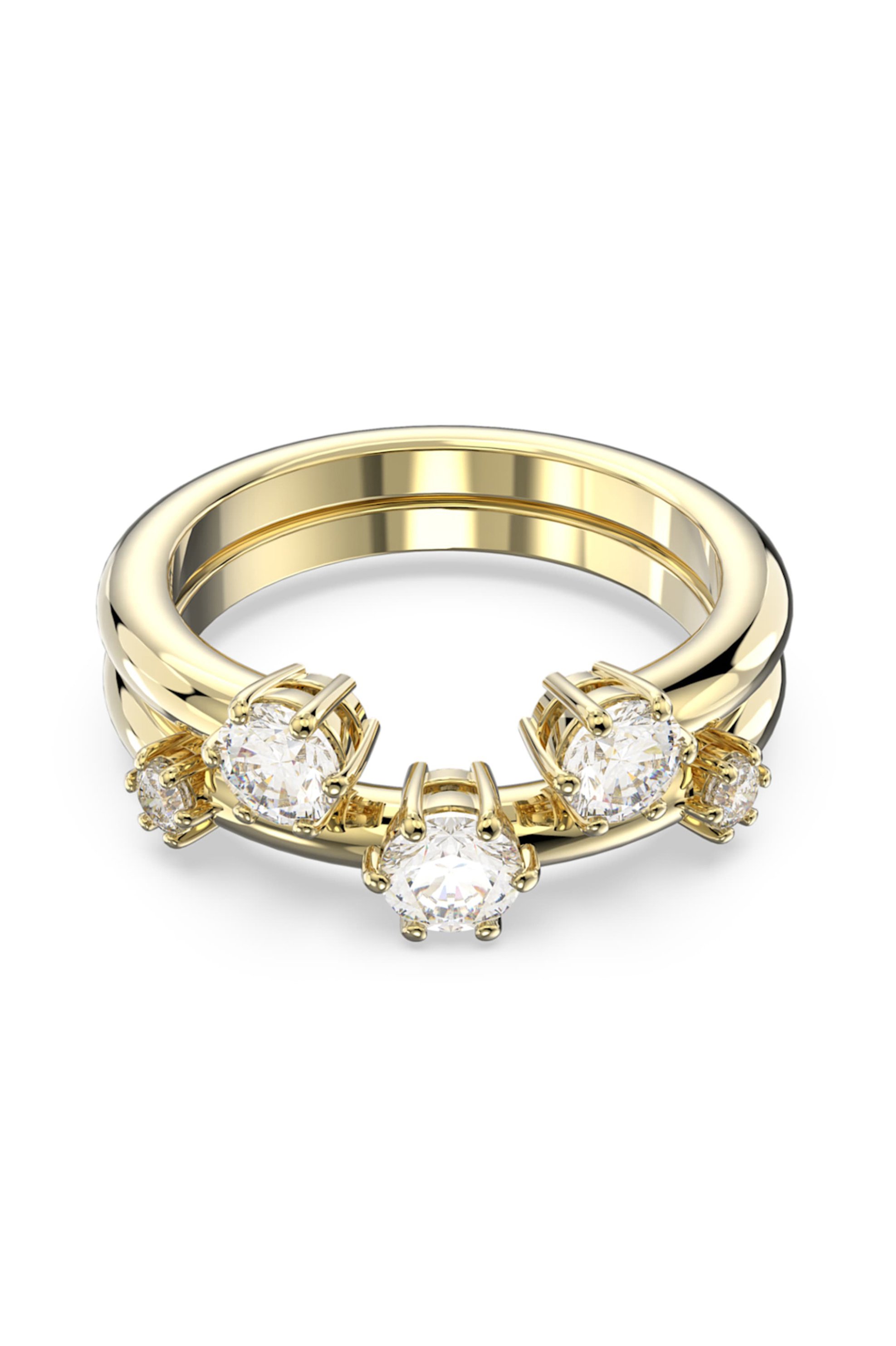 Swarovski δαχτυλίδι σετ, στρογγυλή κοπή, λευκό, επιμετάλλωση σε χρυσαφί τόνο "Constella" (2 τεμάχια) (52) - 5640966