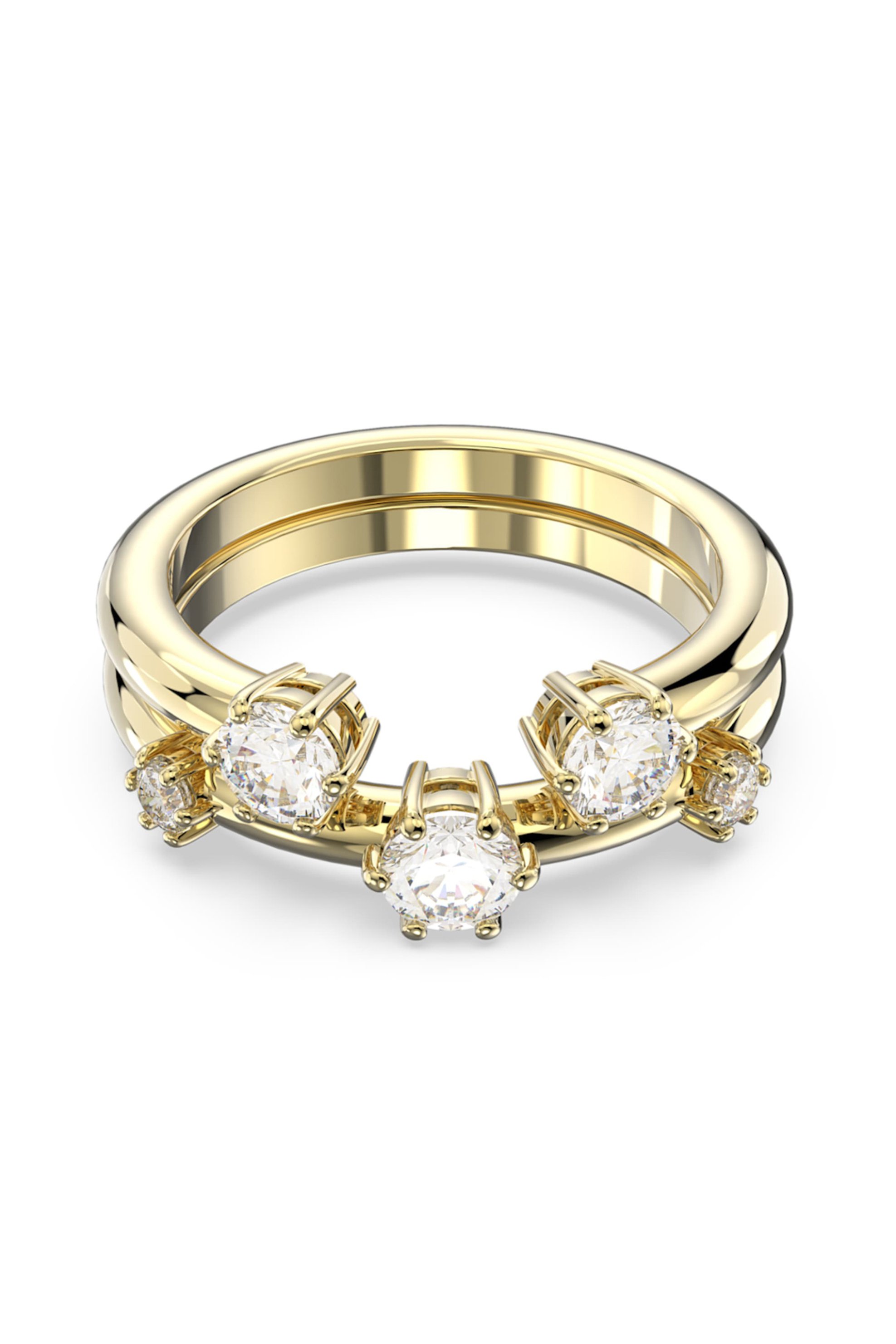  Swarovski δαχτυλίδι σετ, στρογγυλή κοπή, λευκό, επιμετάλλωση σε χρυσαφί τόνο 