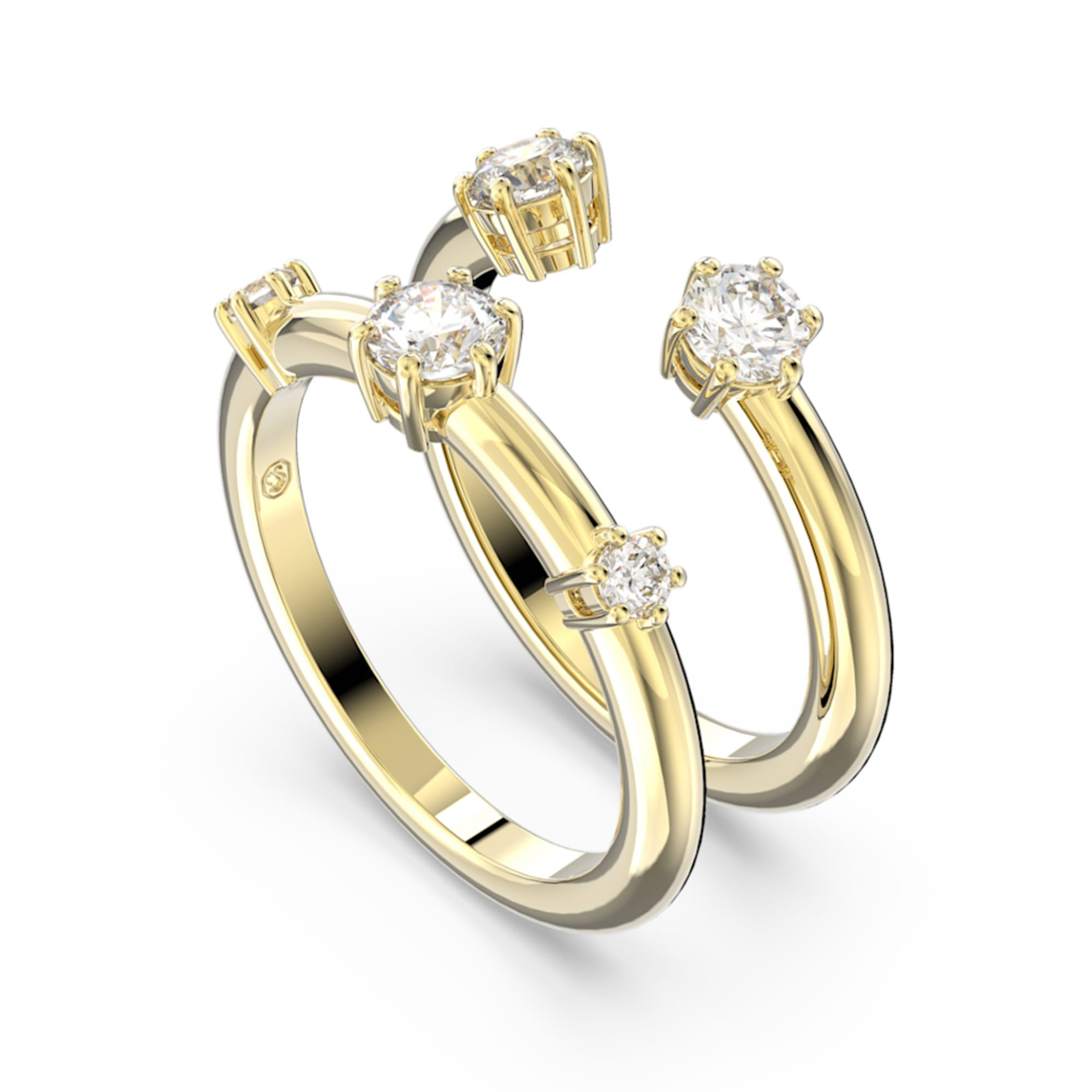 Swarovski δαχτυλίδι σετ, στρογγυλή κοπή, λευκό, επιμετάλλωση σε χρυσαφί τόνο "Constella" (2 τεμάχια) (60) - 5640968 φωτογραφία