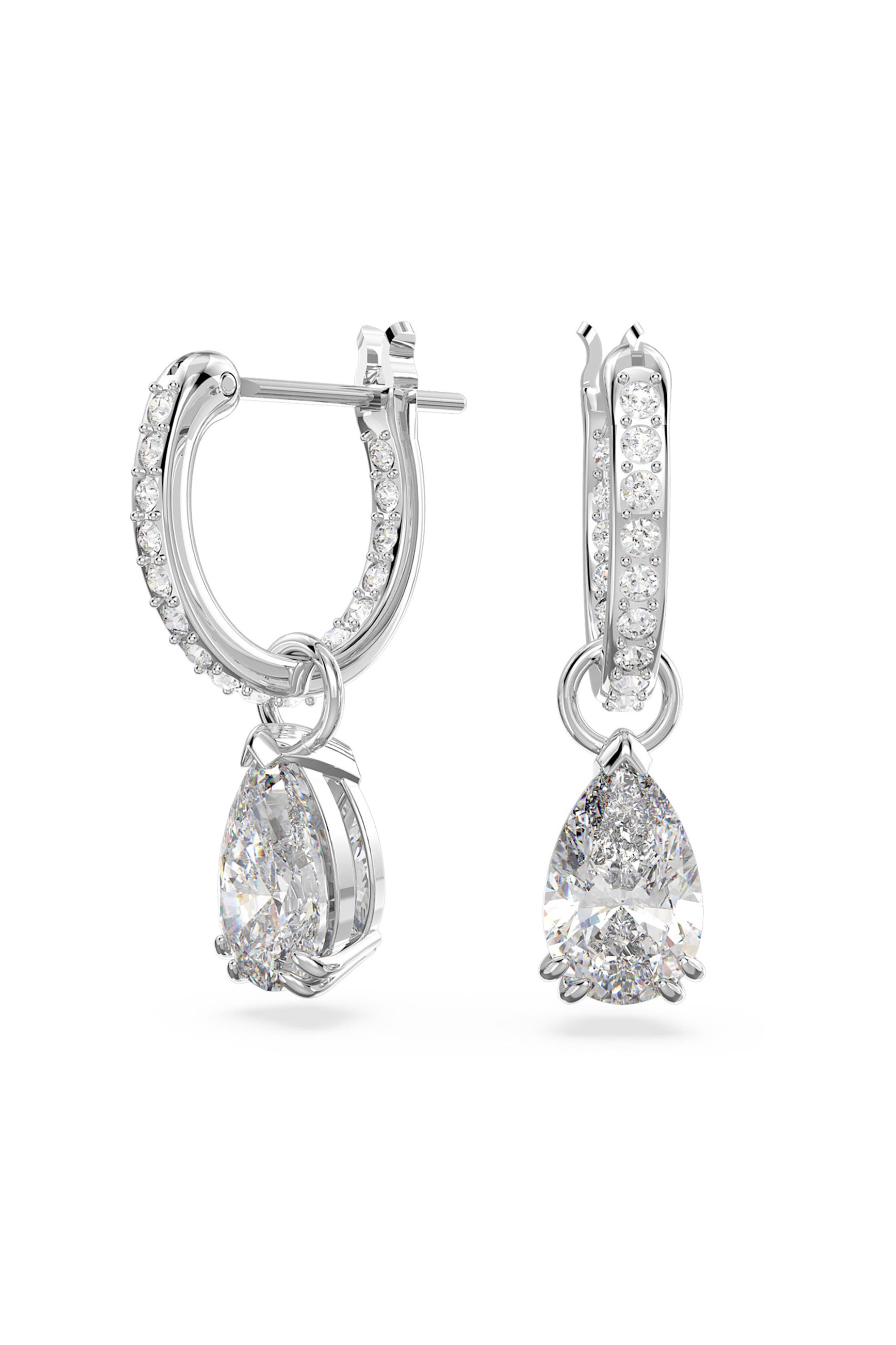 Swarovski γυναικείοι κρίκοι κοπή pear, λευκά, επιμετάλλωση ροδίου "Millenia" - 5636716