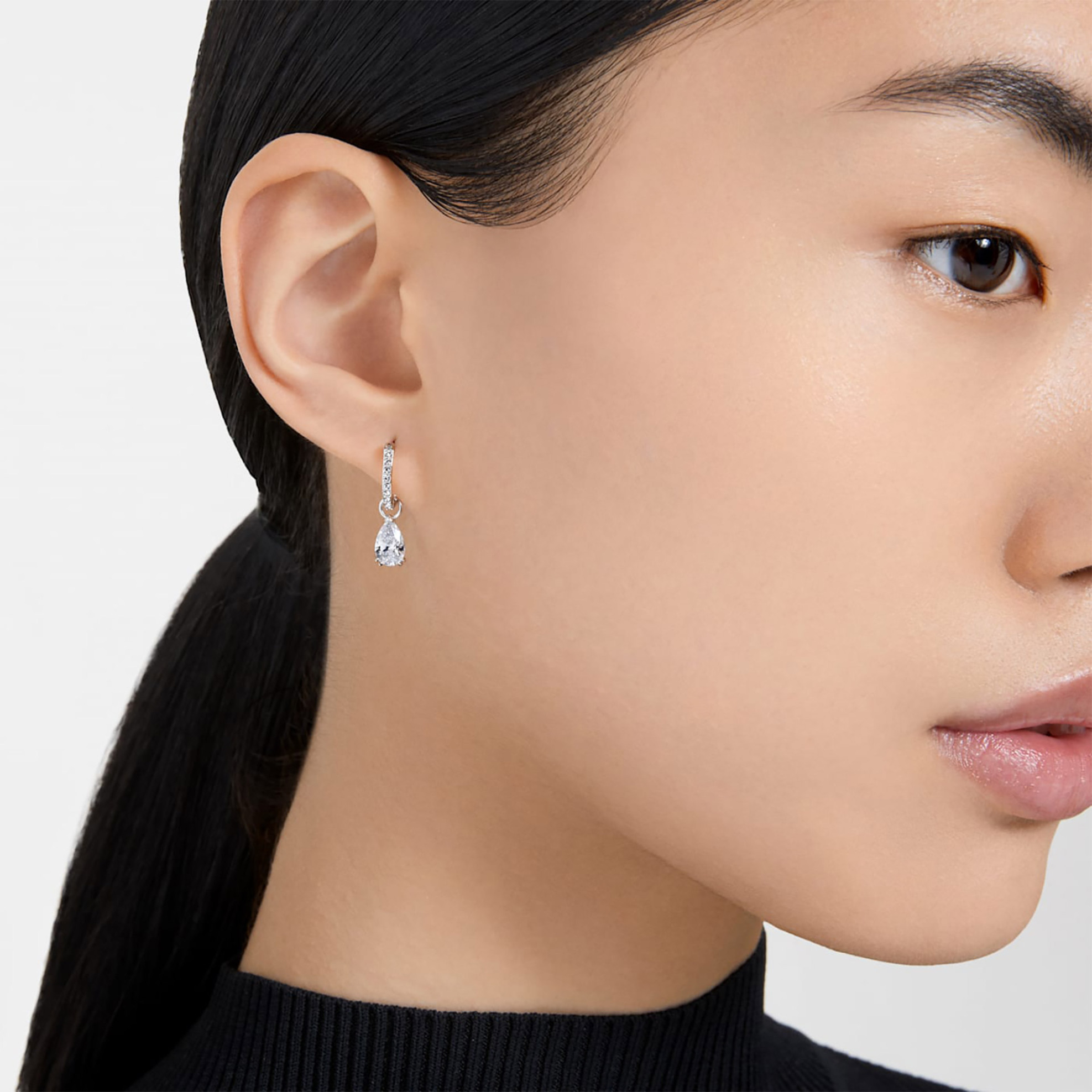 Swarovski γυναικείοι κρίκοι κοπή pear, λευκά, επιμετάλλωση ροδίου 