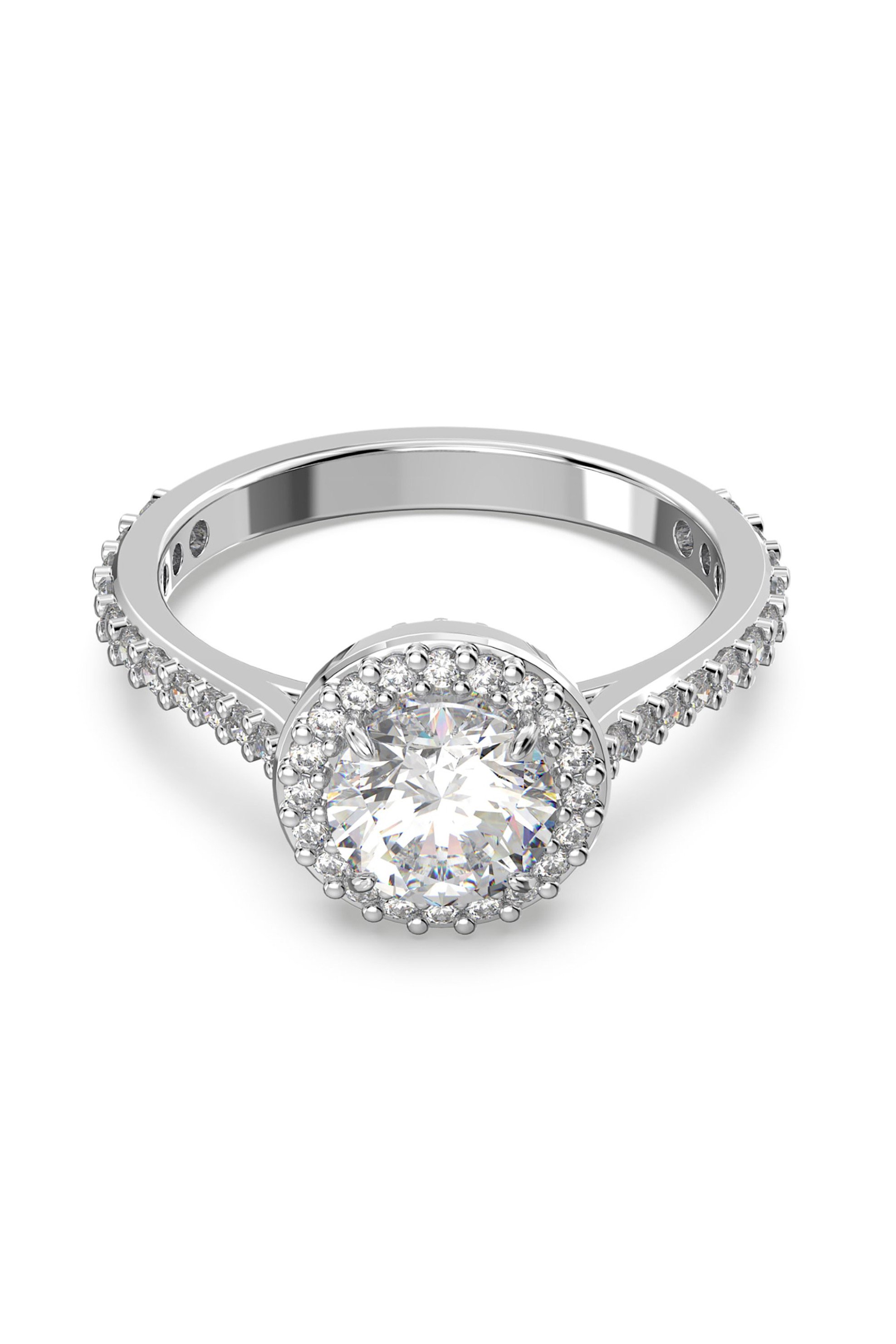 Swarovski γυναικείο δαχτυλίδι κοκτέιλ στρογγυλή κοπή, λευκό, επιμετάλλωση ροδίου "Constella" (58) - 5642622