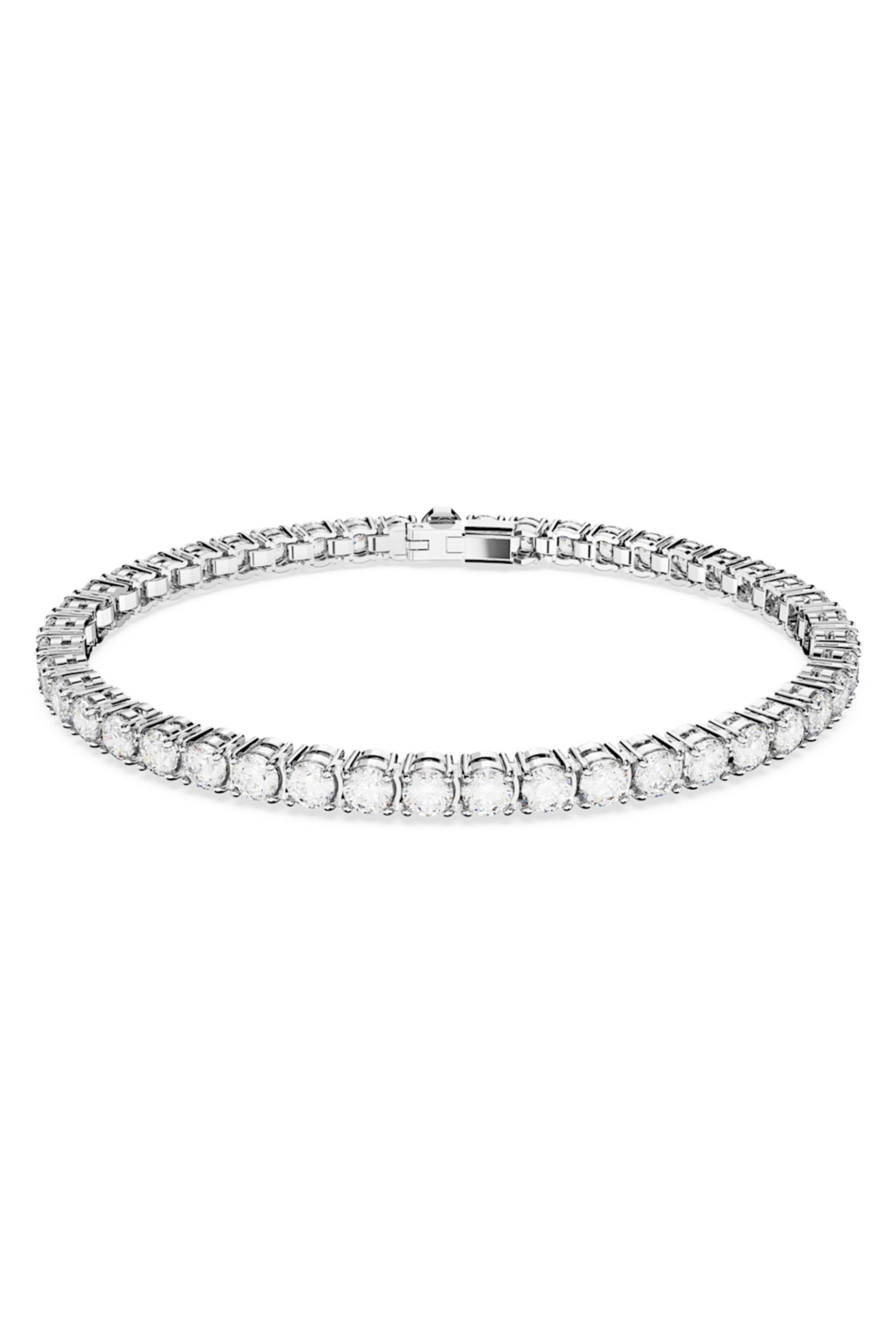 SWAROVSKI Swarovski γυναικείο βραχιόλι στρογγυλό κόψιμο, μικρό, λευκό, ρόδιο "Matrix Tennis" - 5648937