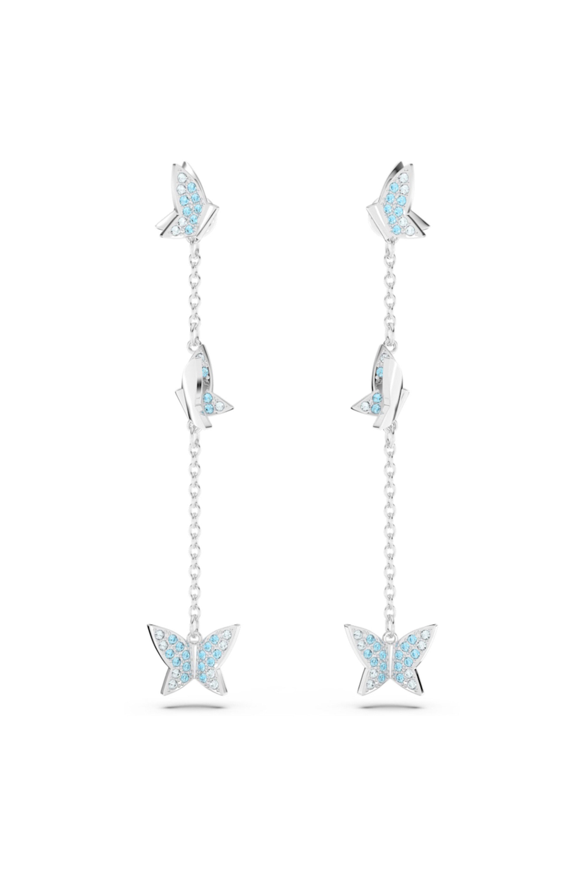 SWAROVSKI Swarovski γυναικεία σκουλαρίκια-σταγόνα πεταλούδα, μπλε, επιμετάλλωση ροδίου "Lilia" - 5662182