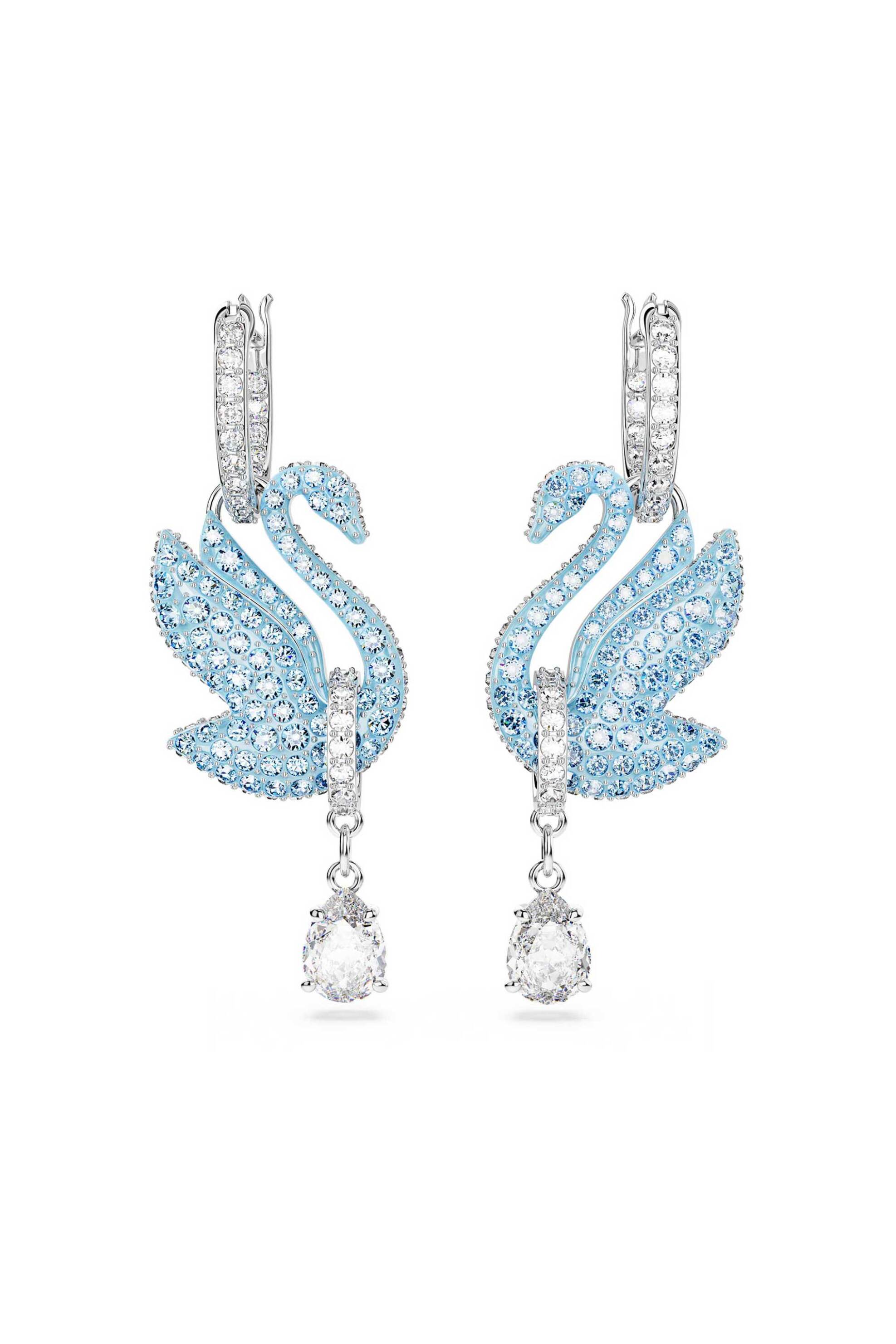  Swarovski γυναικεία σκουλαρίκια-σταγόνα κύκνος, μπλε, επιμετάλλωση ροδίου 