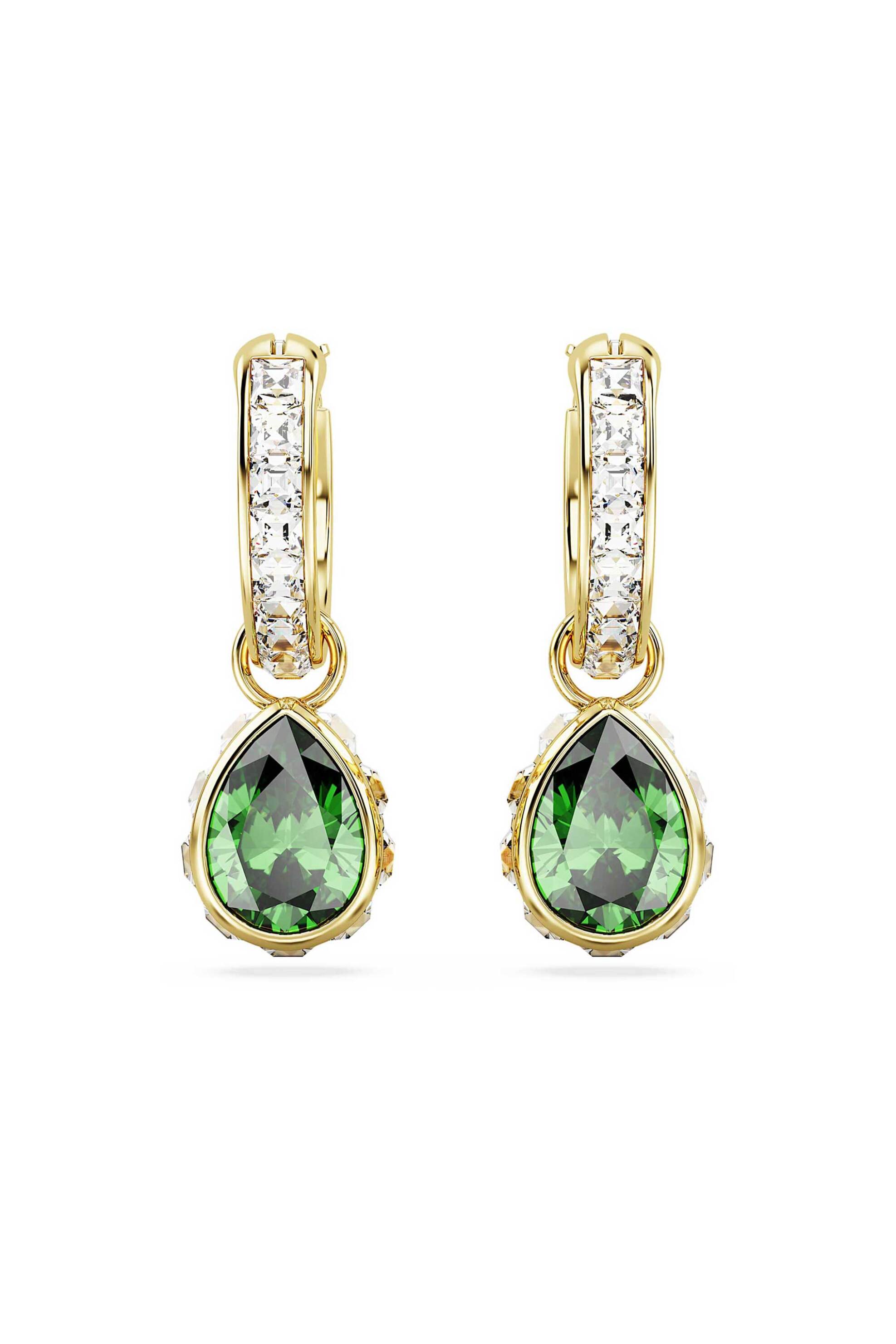 Swarovski γυναικεία σκουλαρίκια-σταγόνα κοπή pear, πράσινα, επιμετάλλωση σε χρυσαφί τόνο "Chroma" - 5662922