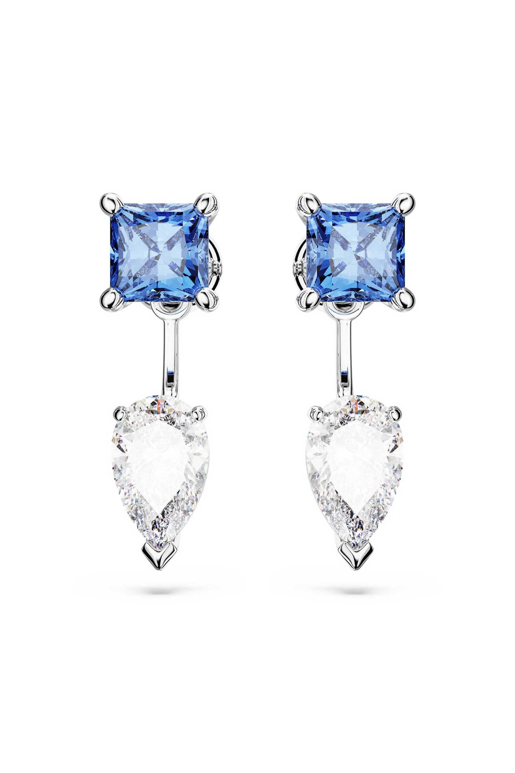  Swarovski γυναικεία σκουλαρίκια μικτές κοπές, αποσπώμενα, μπλε, επιμετάλλωση ροδίου 