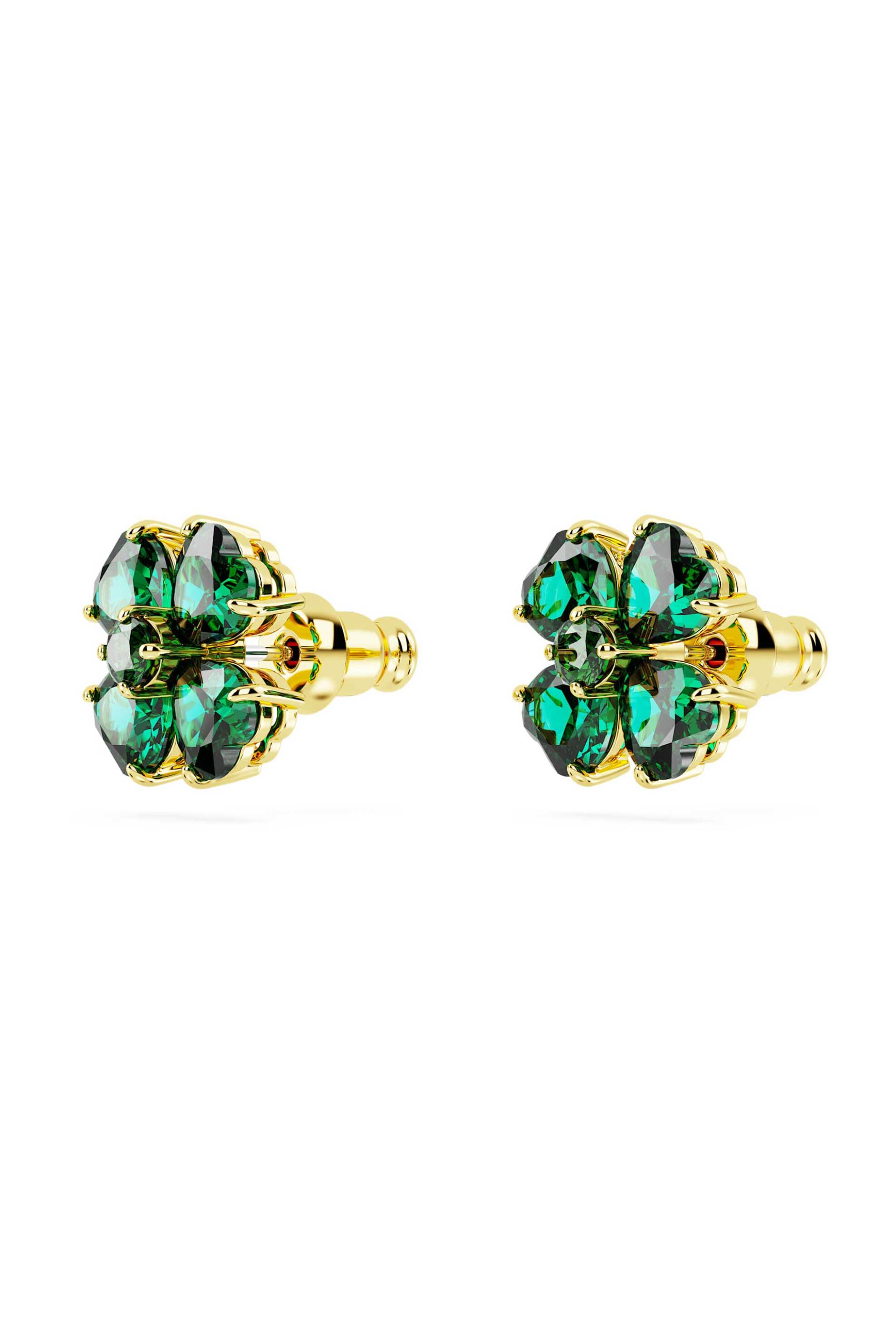 Swarovski γυναικεία σκουλαρίκια με καραφάκι τριφύλλι, πράσινα, επιμετάλλωση σε χρυσαφί τόνο 