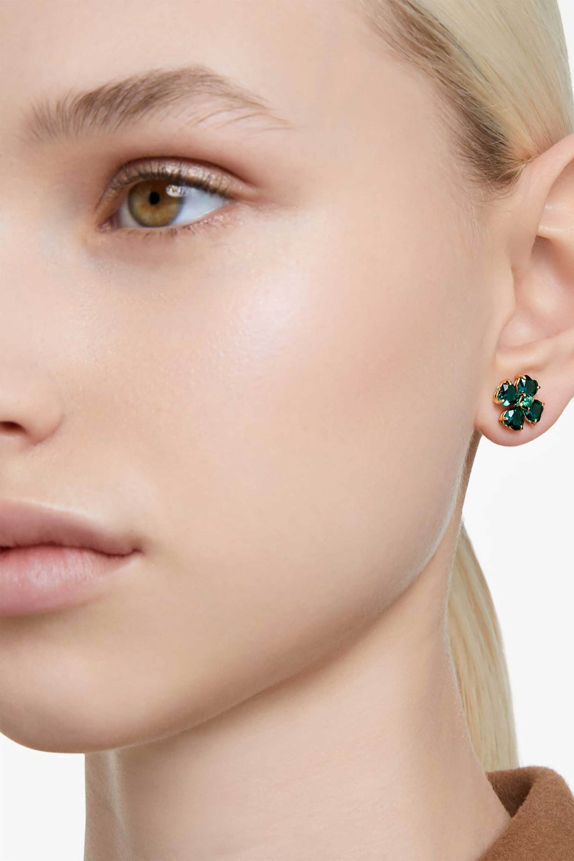Swarovski Γυναικεία Σκουλαρίκια με Καραφάκι Τριφύλλι Πράσινα Επιμετάλλωση σε Χρυσαφί Τόνο Idyllia - 5666236