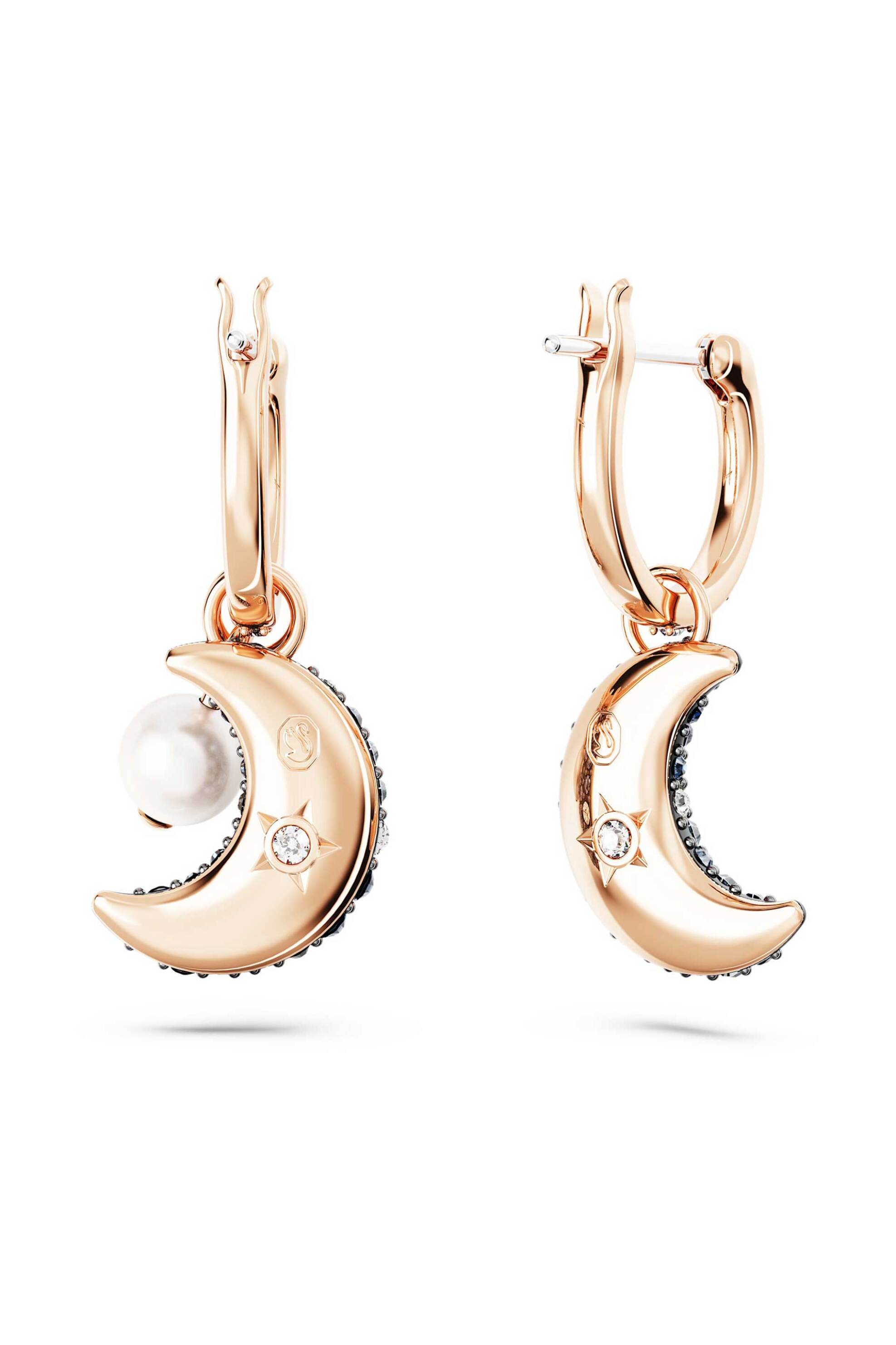 Swarovski γυναικεία σκουλαρίκια-σταγόνα ασυμμετρικό σχέδιο, φεγγάρι, πολύχρωμα, επιμετάλλωση σε ροζ χρυσαφί τόνο "Sublima" - 5671569 φωτογραφία