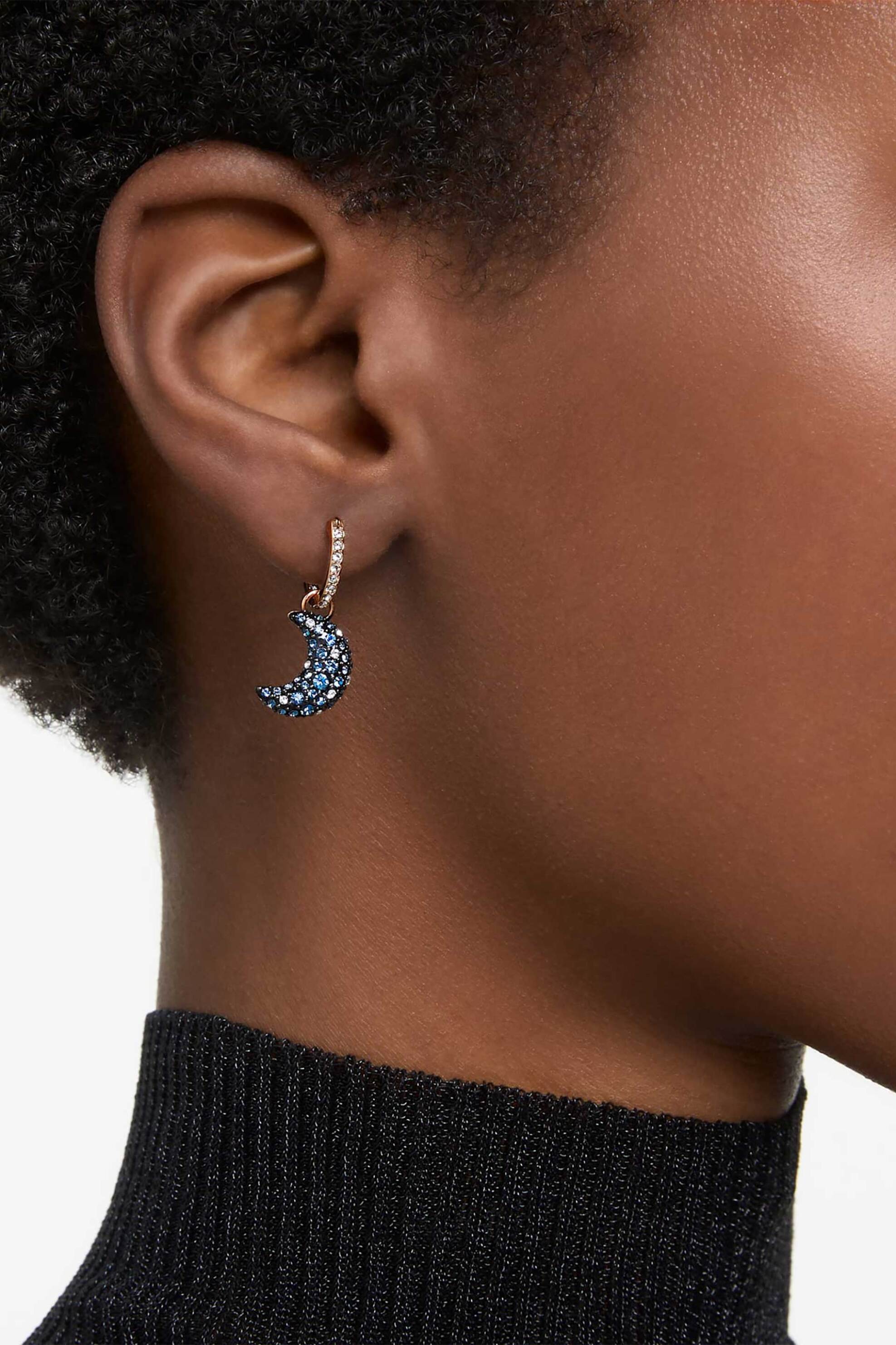 Swarovski γυναικεία σκουλαρίκια-σταγόνα ασυμμετρικό σχέδιο, φεγγάρι, πολύχρωμα, επιμετάλλωση σε ροζ χρυσαφί τόνο "Sublima" - 5671569 φωτογραφία