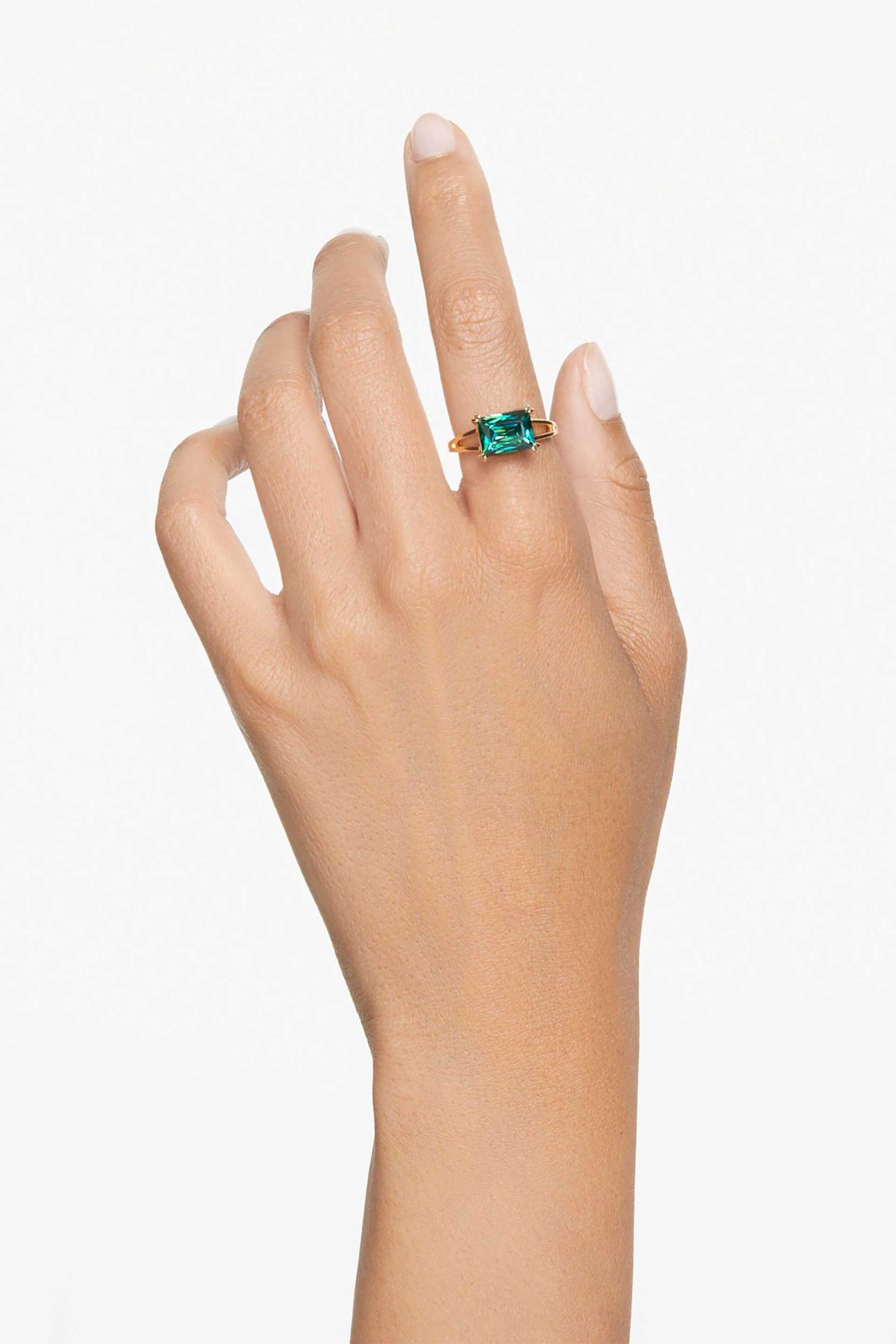 Swarovski Γυναικείο Δαχτυλίδι Κοκτέιλ Ορθογώνια Κοπή Πράσινο Επιμετάλλωση σε Χρυσαφί Τόνο Stilla (52) - 5677140