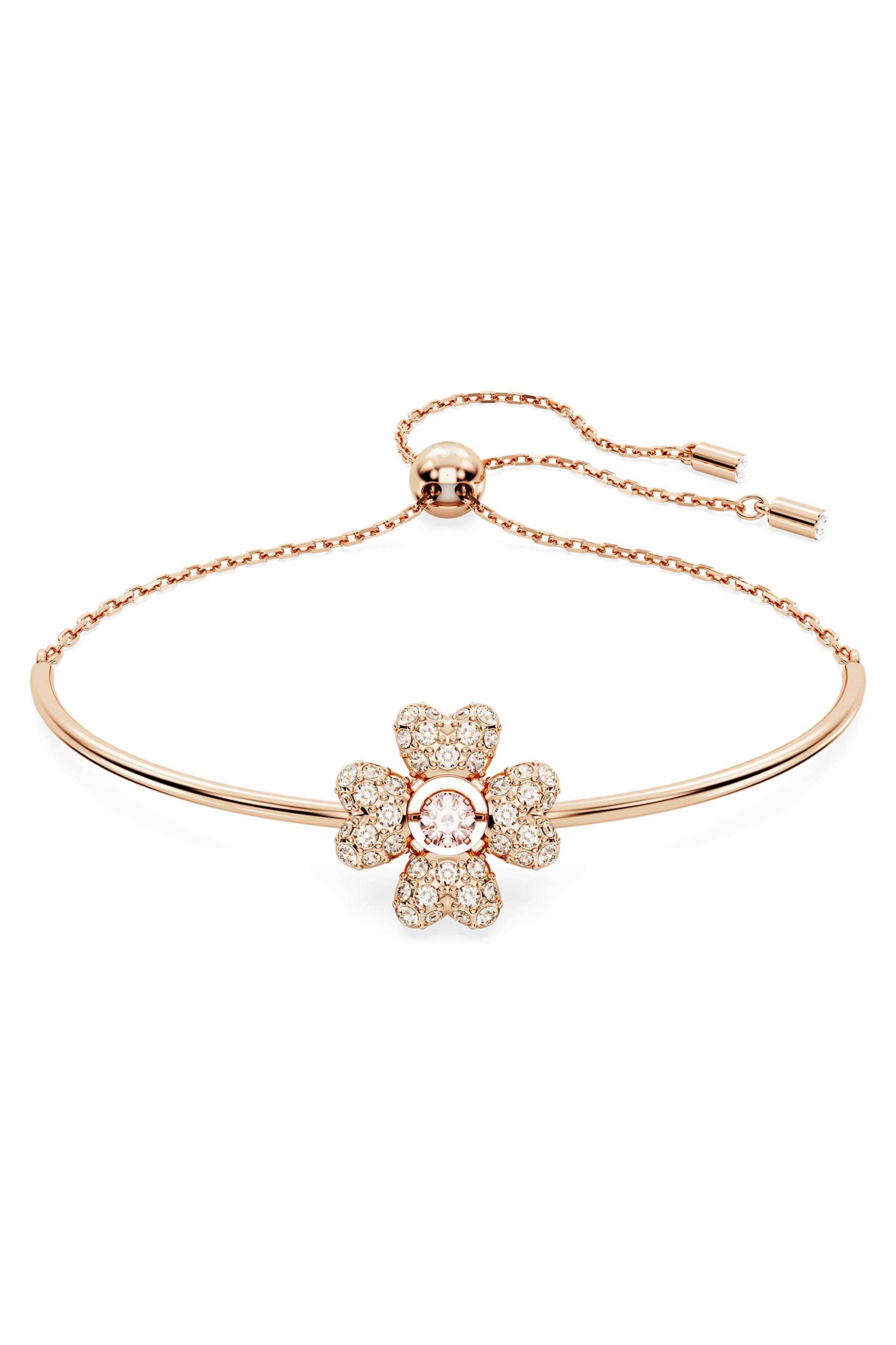 Swarovski γυναικείο βραχιόλι τριφύλλι, λευκό, επιμετάλλωση σε ροζ χρυσαφί τόνο "Idyllia" - 5674487