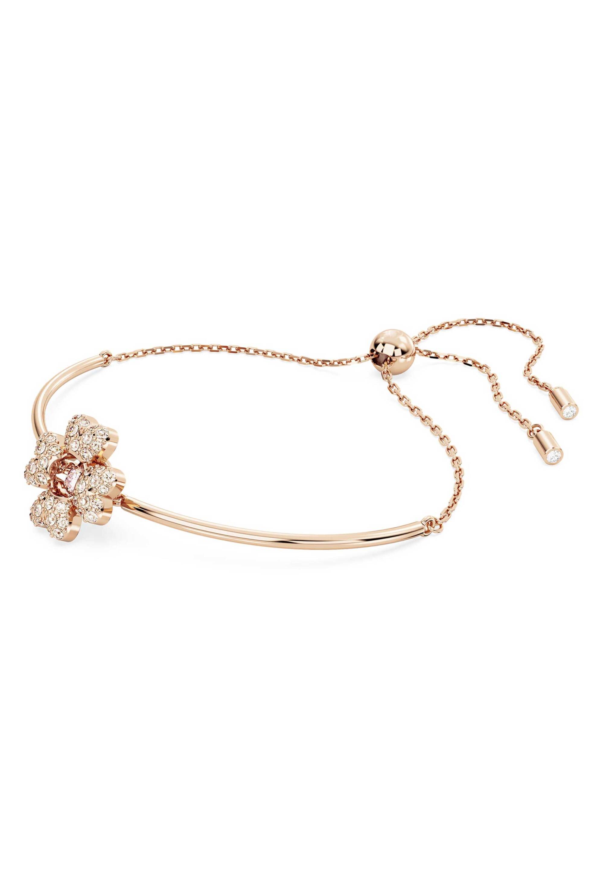Swarovski γυναικείο βραχιόλι τριφύλλι, λευκό, επιμετάλλωση σε ροζ χρυσαφί τόνο 