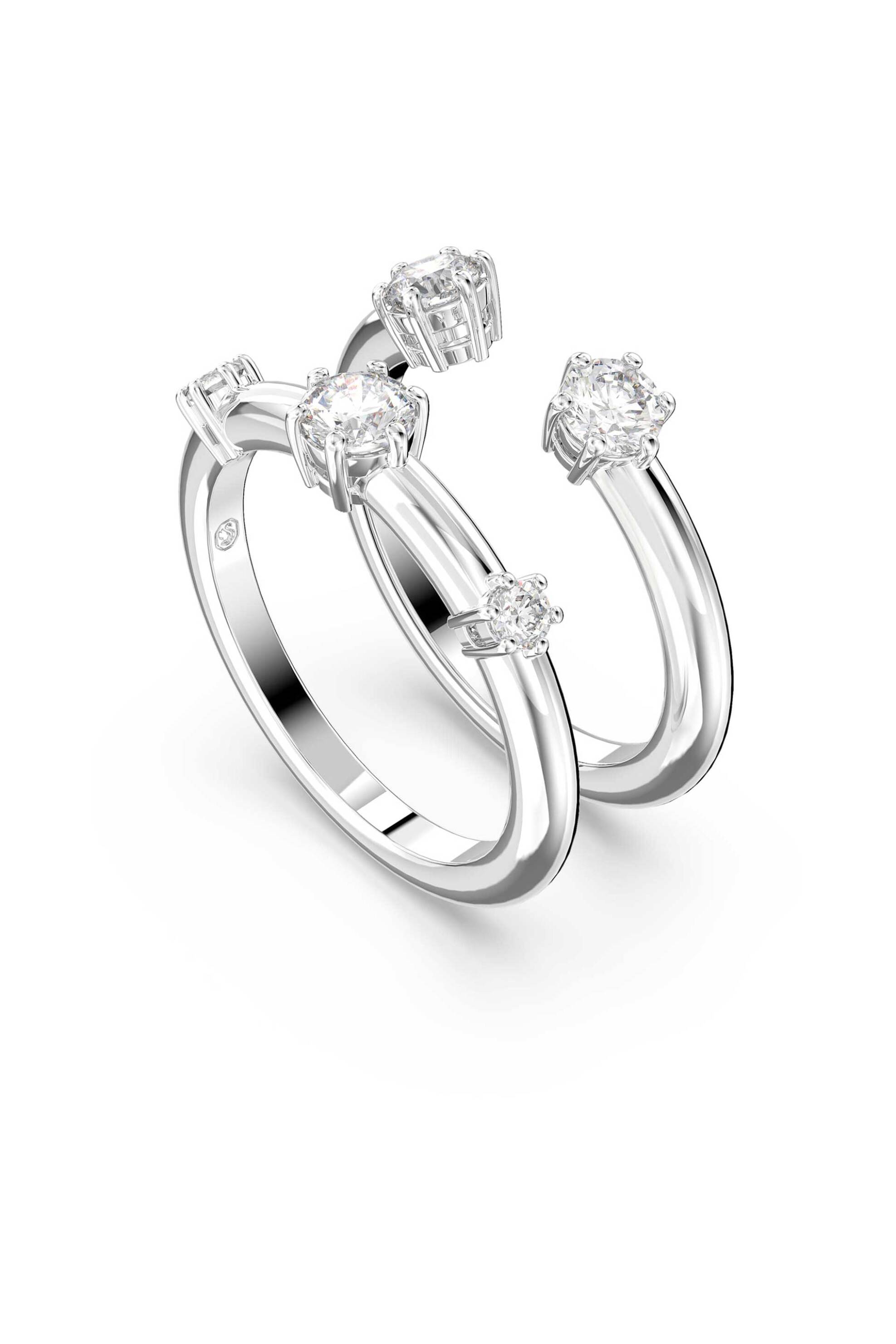 Swarovski γυναικείο δαχτυλίδι σετ (2), στρογγυλή κοπή, λευκό, επιμετάλλωση ροδίου "Constella" (50) - 5640959