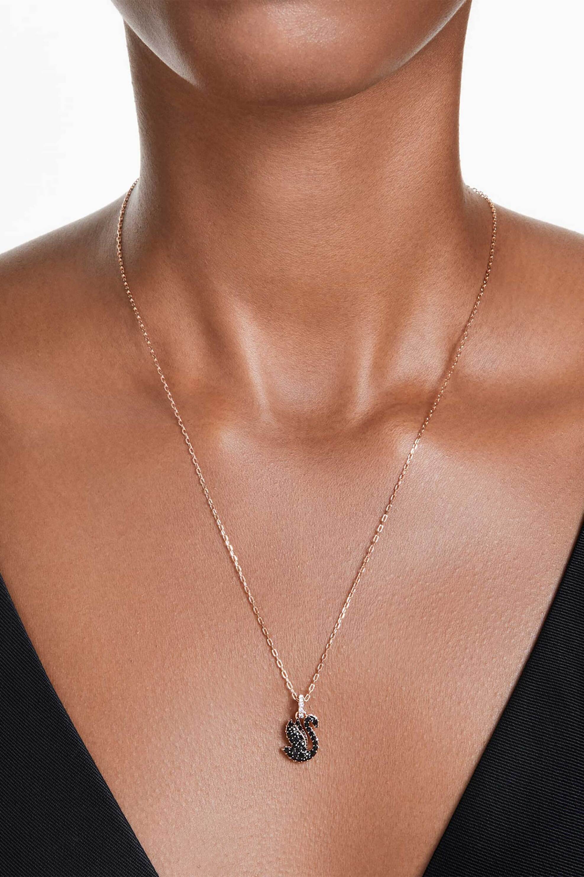 Swarovski γυναικείο μενταγιόν κύκνος, μικρό, μαύρο, επιμετάλλωση σε ροζ χρυσαφί τόνο "Swarovski Swan" - 5678046 φωτογραφία