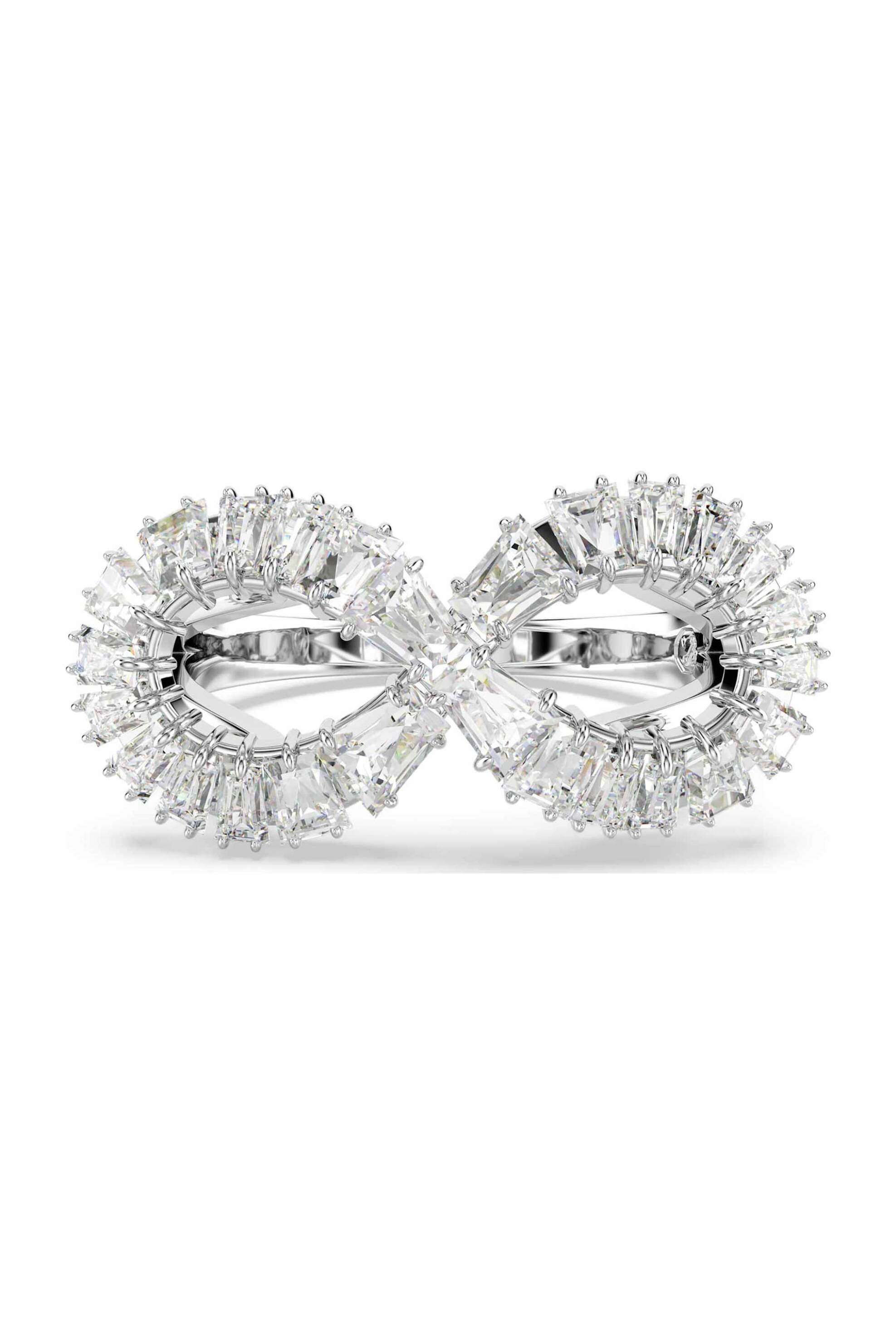 Swarovski γυναικείο δαχτυλίδι κοκτέιλ άπειρο, λευκό, επιμετάλλωση ροδίου "Hyperbola" (55) - 5679698 φωτογραφία