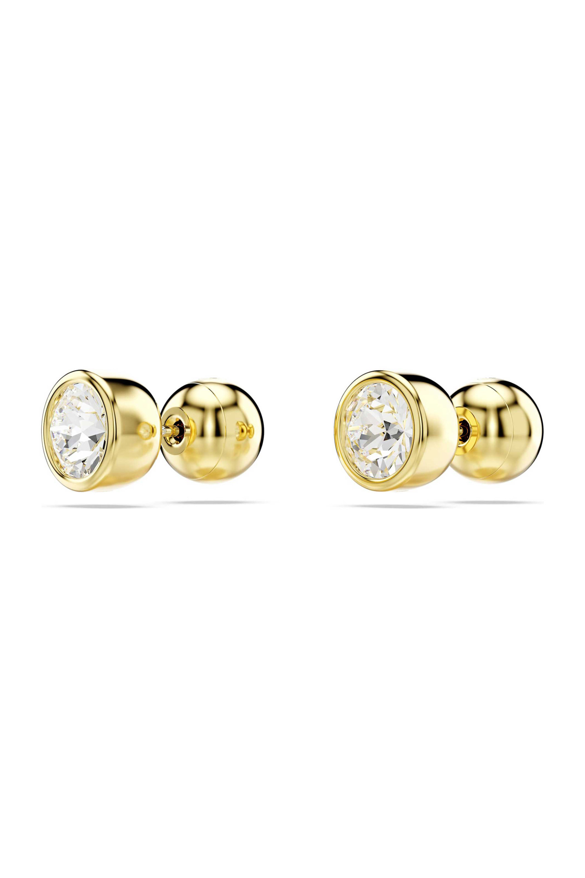 Swarovski γυναικεία σκουλαρίκια με καραφάκι στρογγυλή κοπή, λευκά, επιμετάλλωση σε χρυσαφί τόνο 
