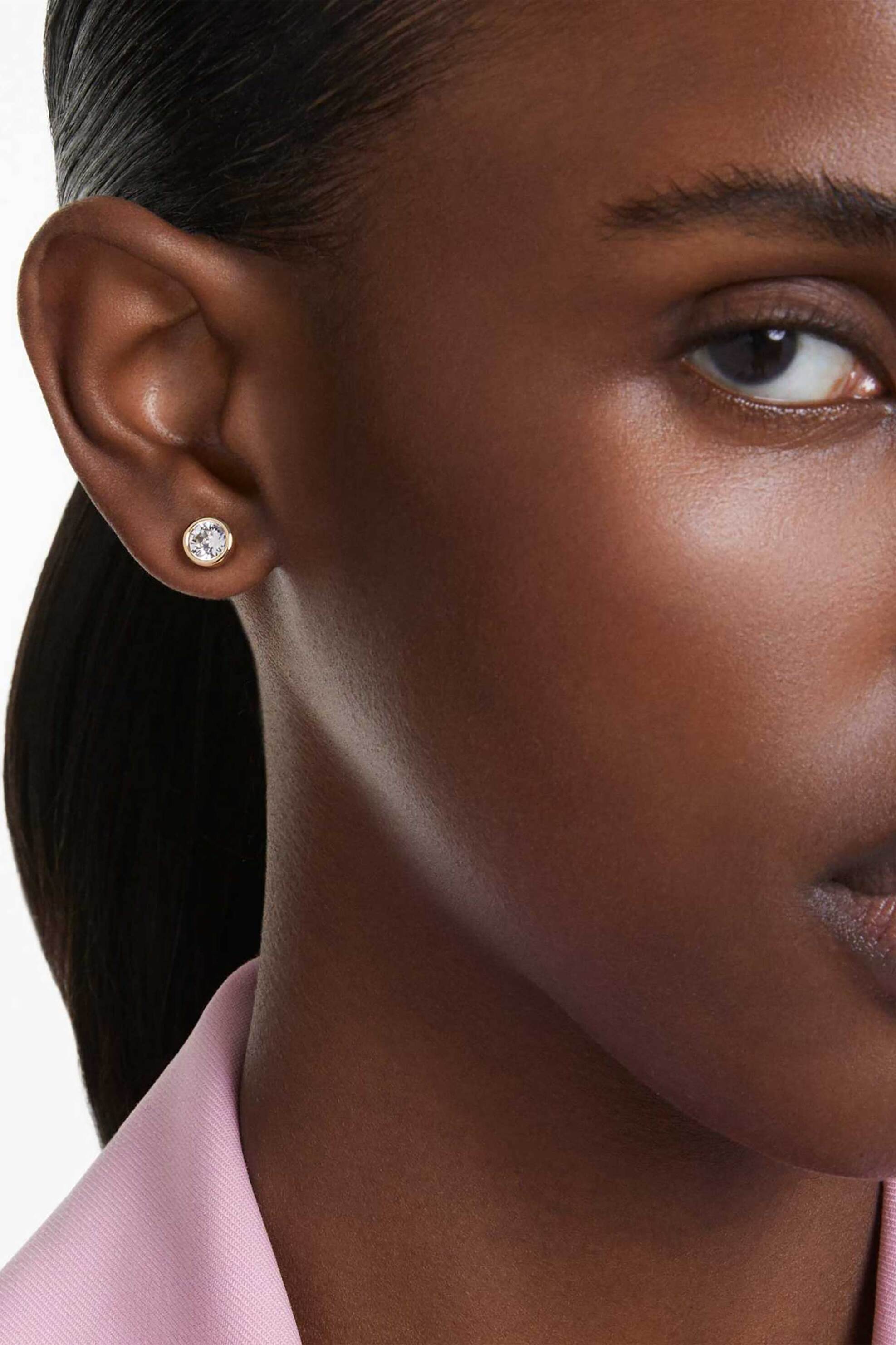 Swarovski Γυναικεία Σκουλαρίκια με Καραφάκι Στρογγυλή Κοπή Λευκά Επιμετάλλωση σε Χρυσαφί Τόνο Imber - 5681552