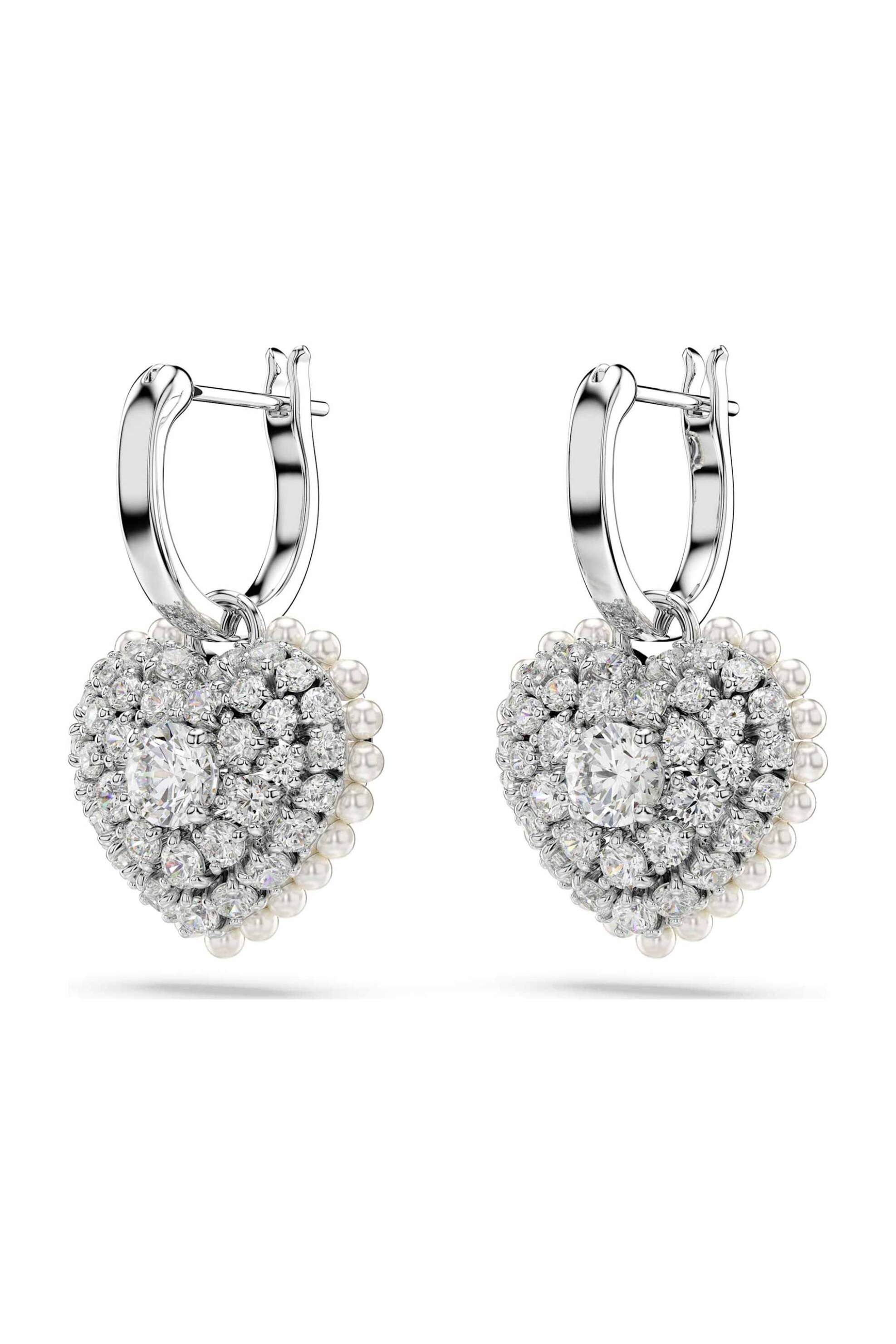 Swarovski γυναικεία σκουλαρίκια-σταγόνα καρδιά, λευκά, επιμετάλλωση ροδίου "Idyllia" - 5684384 φωτογραφία