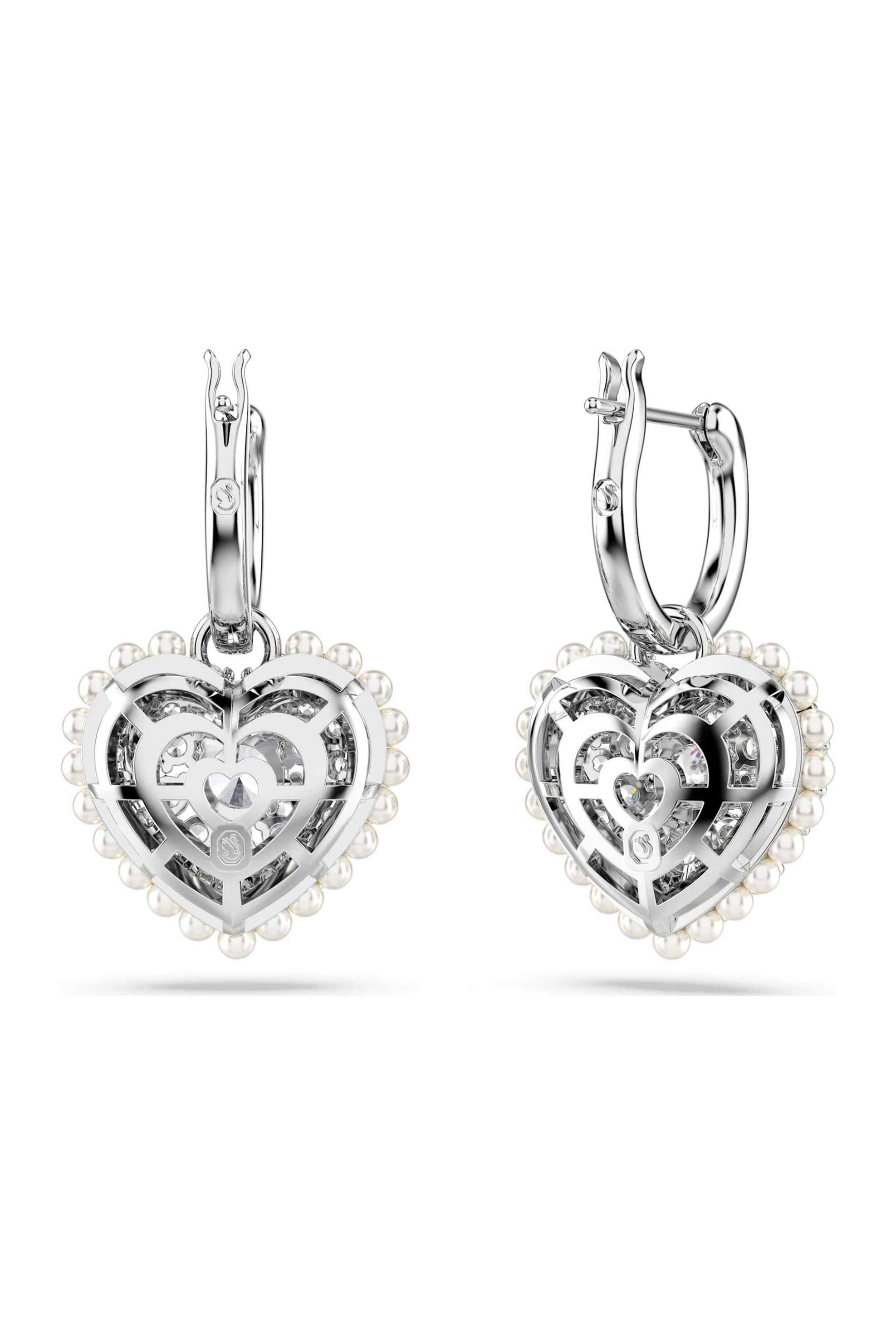 Swarovski γυναικεία σκουλαρίκια-σταγόνα καρδιά, λευκά, επιμετάλλωση ροδίου "Idyllia" - 5684384 φωτογραφία