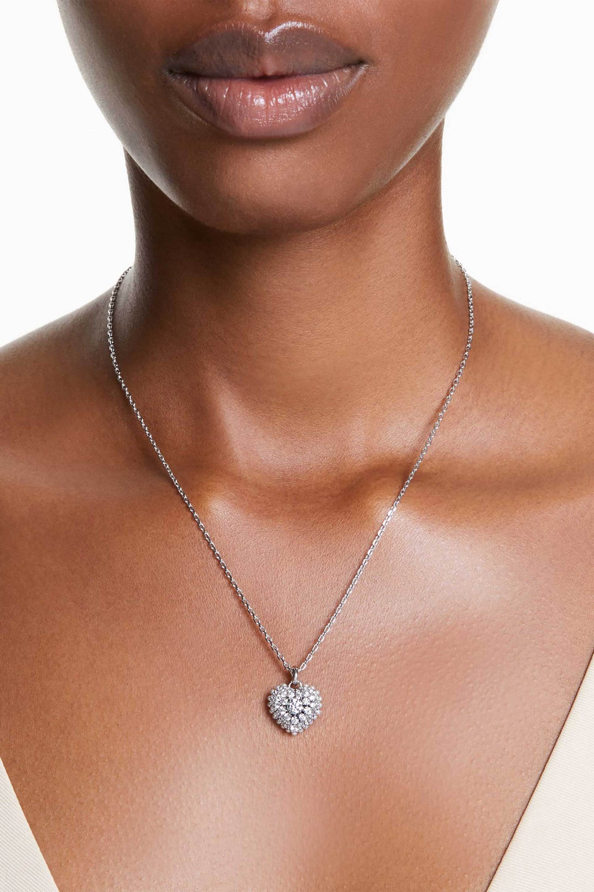 Swarovski γυναικείο μενταγιόν καρδιά, λευκό, επιμετάλλωση ροδίου "Idyllia" - 5684386 φωτογραφία