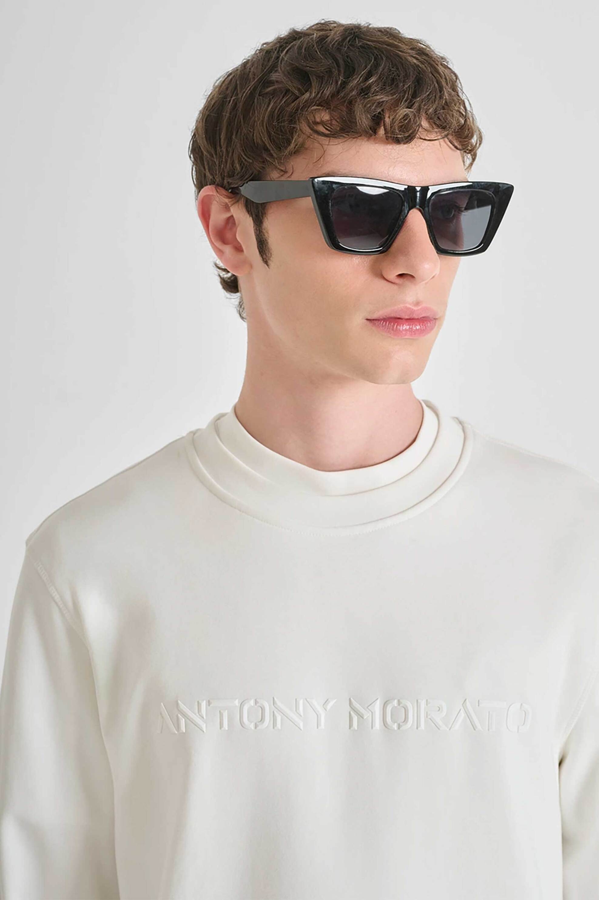 Antony Morato ανδρική μπλούζα φούτερ με ανάγλυφο λογότυπο Regular Fit - FL01103FA150222 Εκρού φωτογραφία