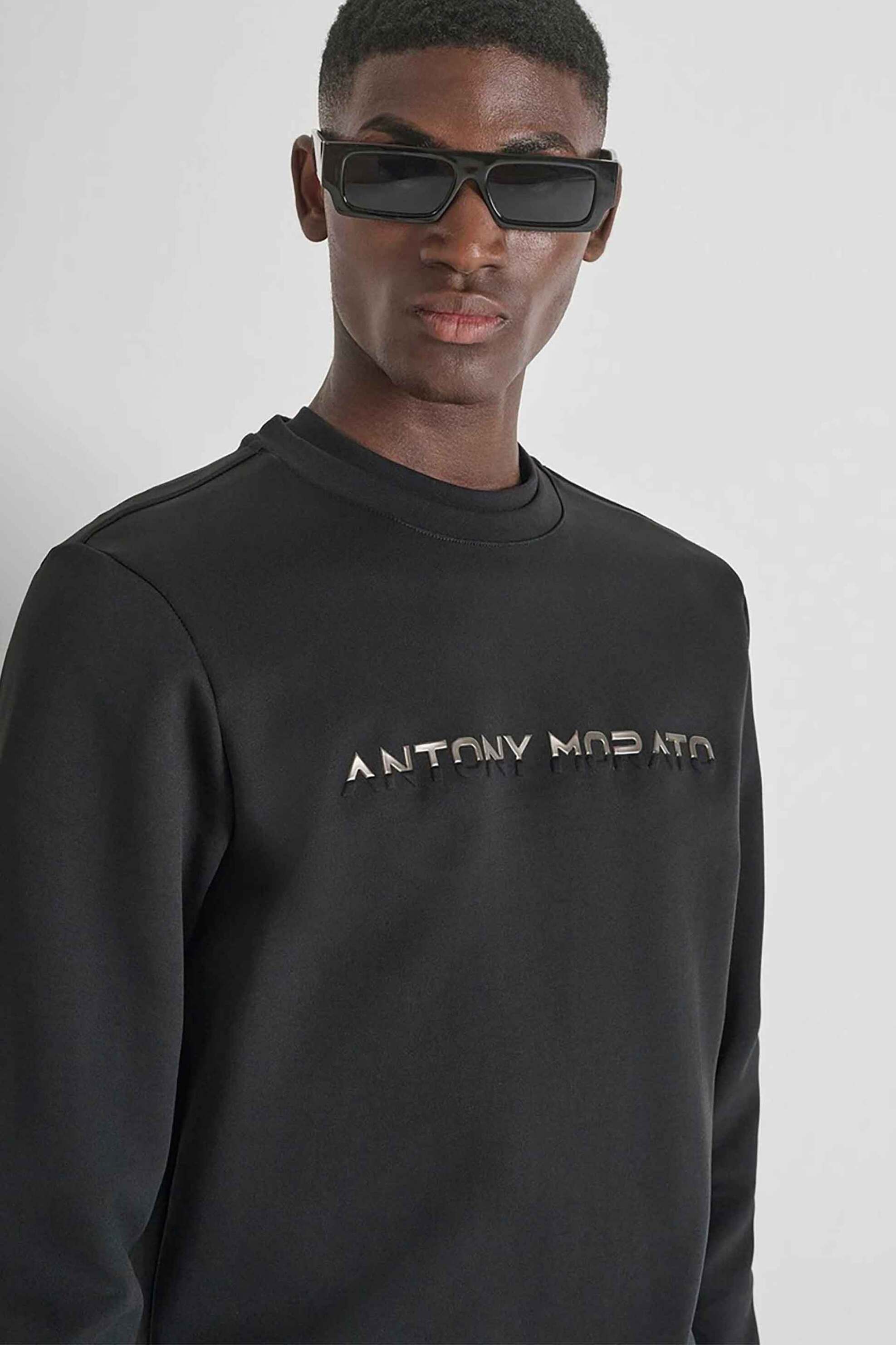 Antony Morato ανδρική μπλούζα φούτερ με ανάγλυφο λογότυπο Slim Fit - FL01108FA150168 Μαύρο φωτογραφία