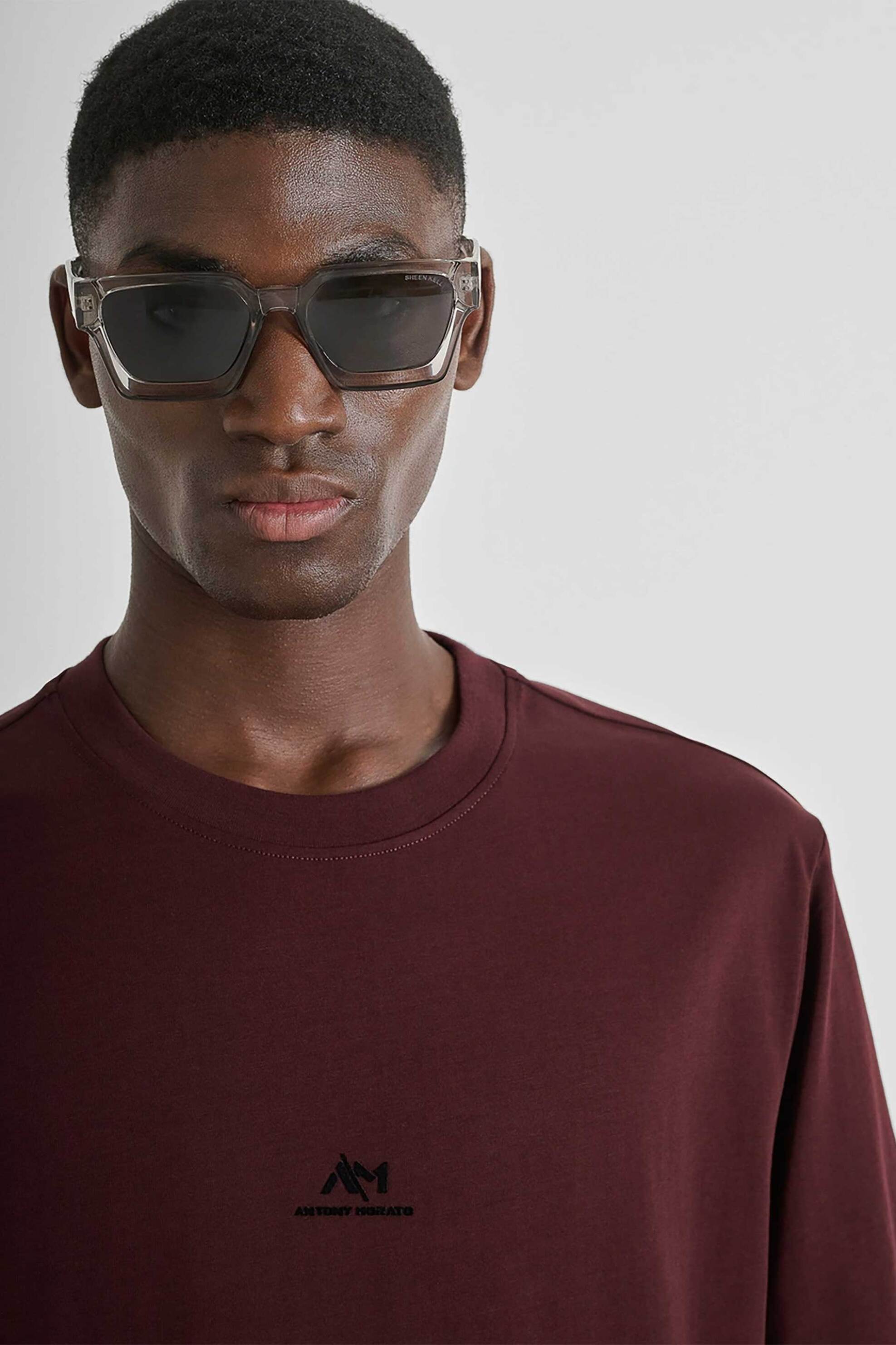 Antony Morato ανδρικό T-shirt με ανάγλυφο logo print Relaxed Fit - KS02549FA100258 Μπορντό φωτογραφία