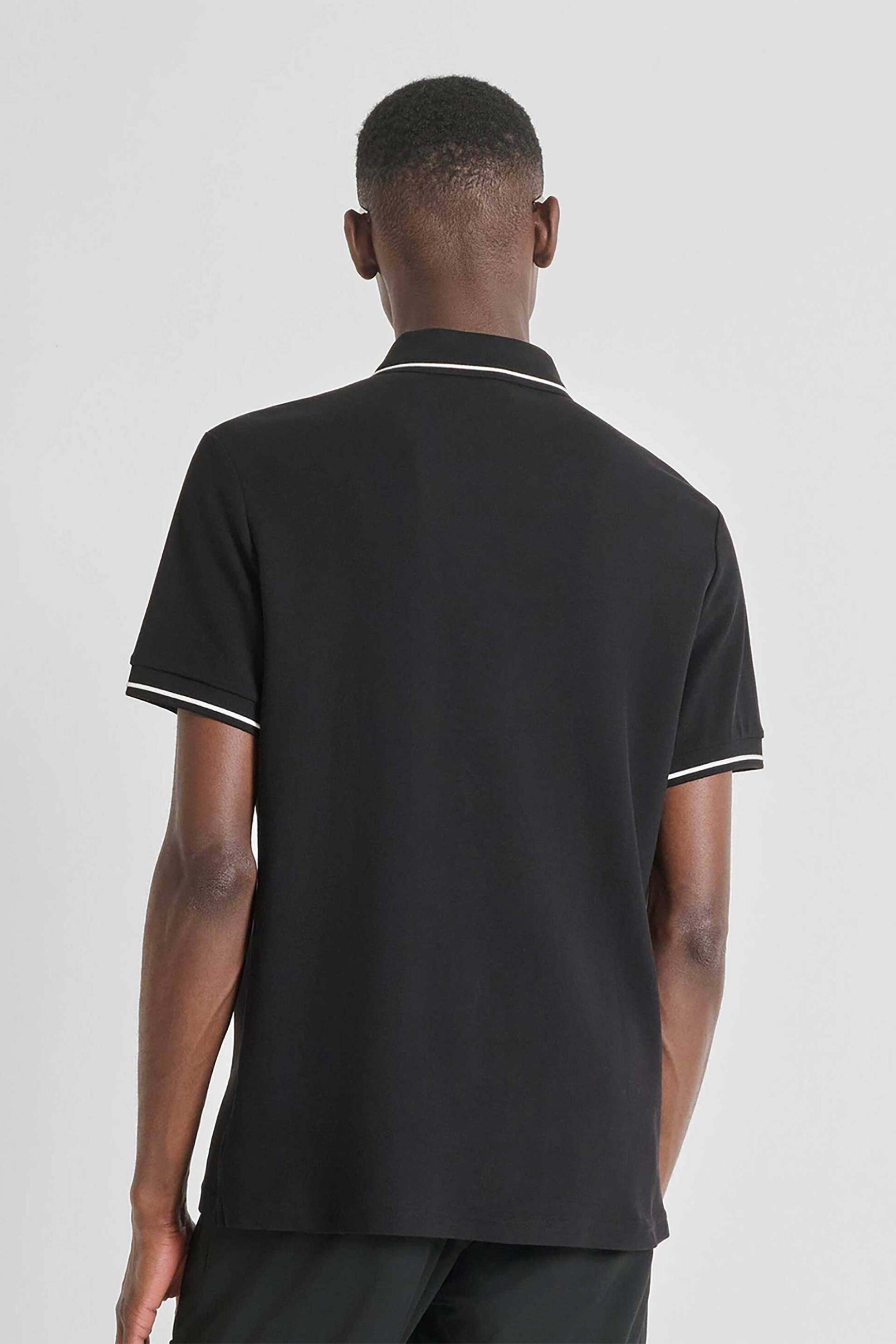 Antony Morato ανδρική μπλούζα πόλο πικέ με contrast λεπτομέρειες Regular Fit - KS02551FA100262 Μαύρο φωτογραφία