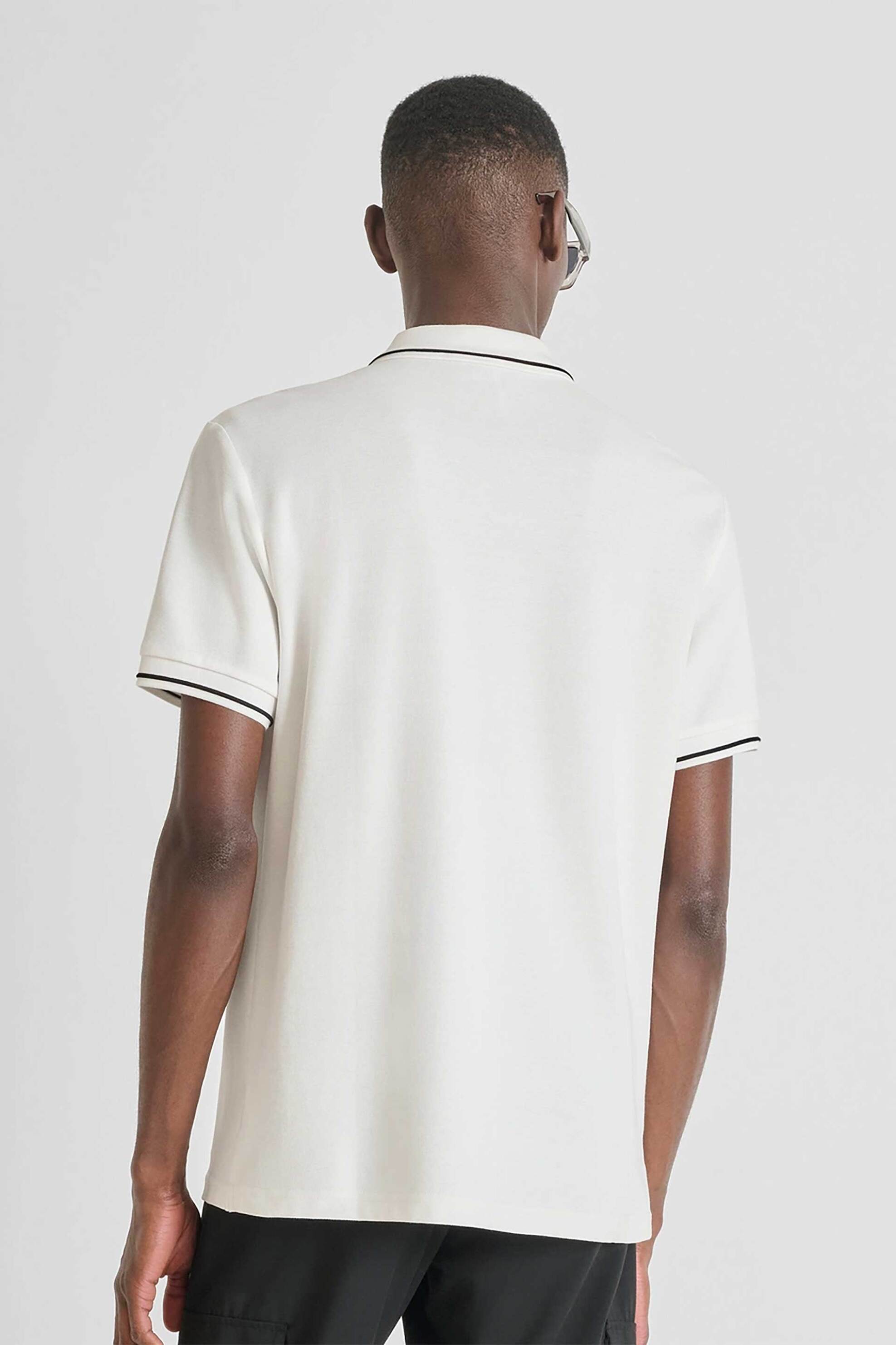 Antony Morato ανδρική μπλούζα πόλο πικέ με contrast λεπτομέρειες Regular Fit - KS02551FA100262 Εκρού φωτογραφία