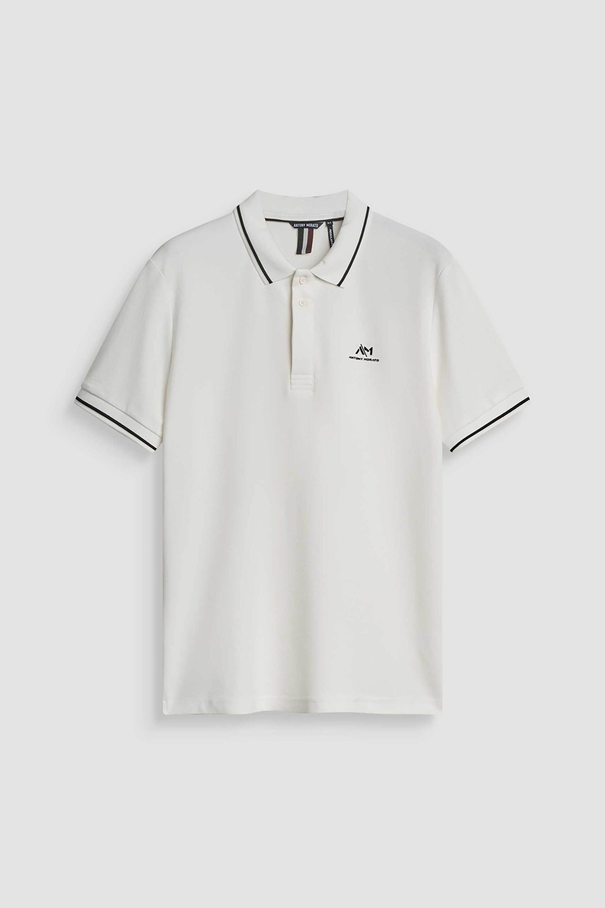 Antony Morato ανδρική μπλούζα πόλο πικέ με contrast λεπτομέρειες Regular Fit - KS02551FA100262 Εκρού φωτογραφία
