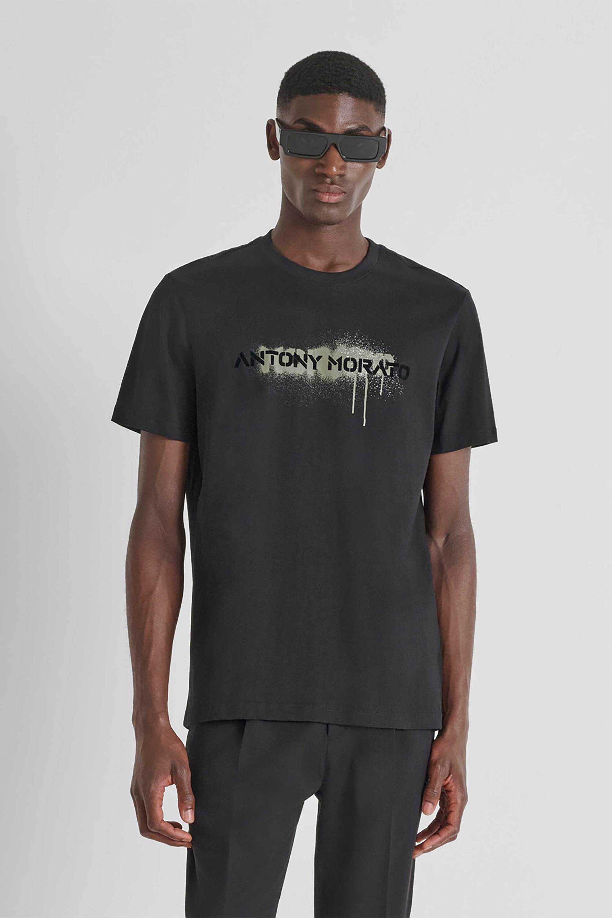 ANTONY MORATO Antony Morato ανδρικό T-shirt με paint logo print Regular Fit - KS02565FA100240 Μαύρο